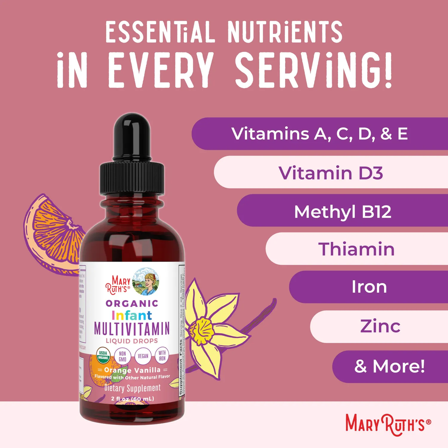 MaryRuth's Infant Multivitamin Iron dråper appelsin-vanilje