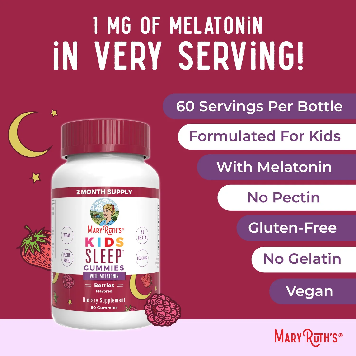 MaryRuth's Kids Sleep Gummies melatonin bær 60 stk