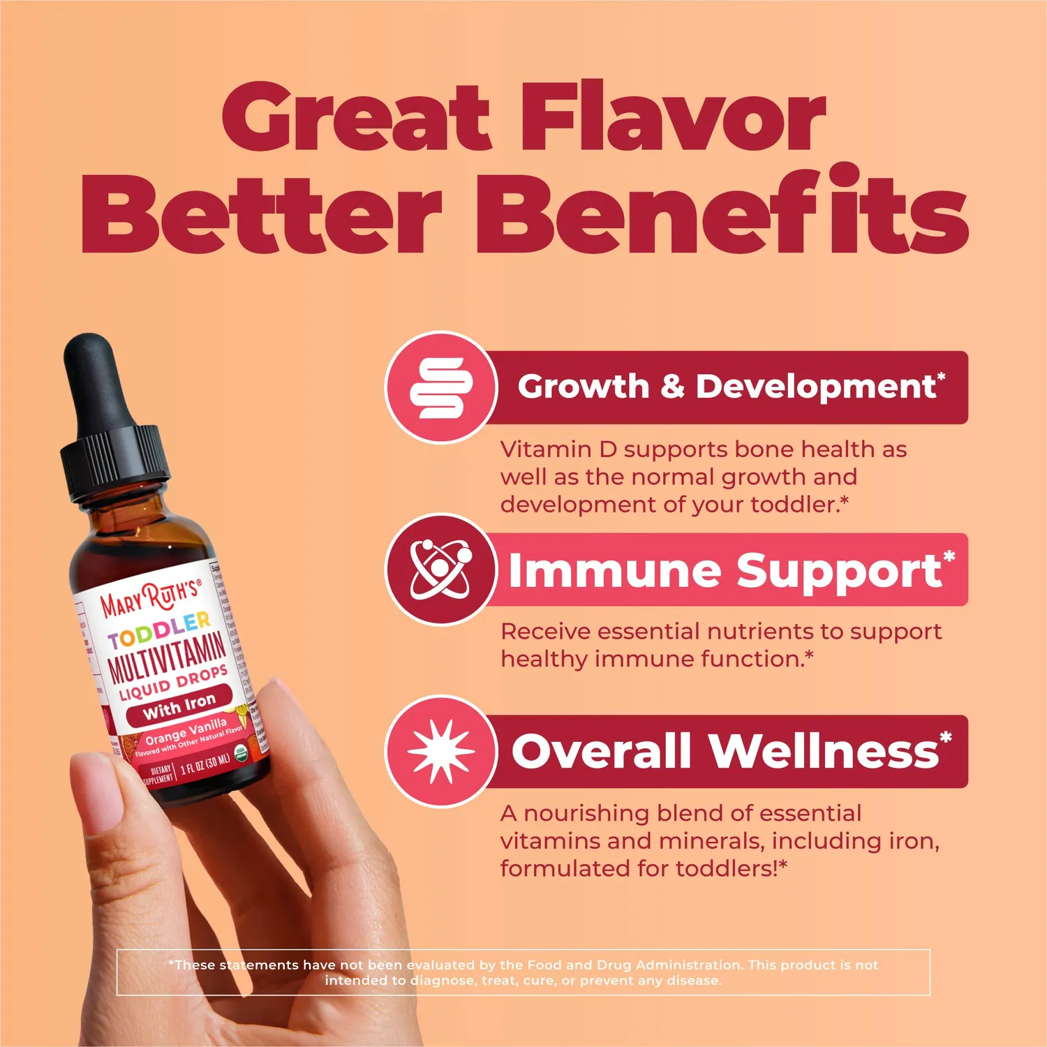 MaryRuth's Organic Toddler Multivitamin Liquid Drops With Iron dråper 2 ml