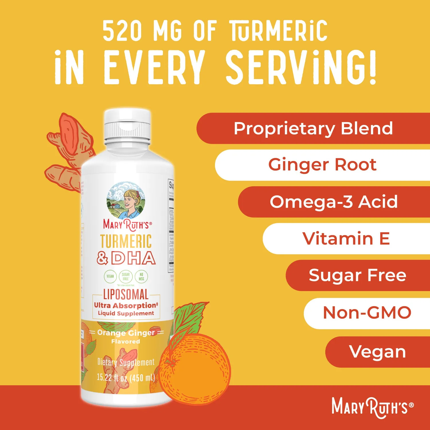 MaryRuth's Turmeric DHA Liposomal flytende gurkemeie