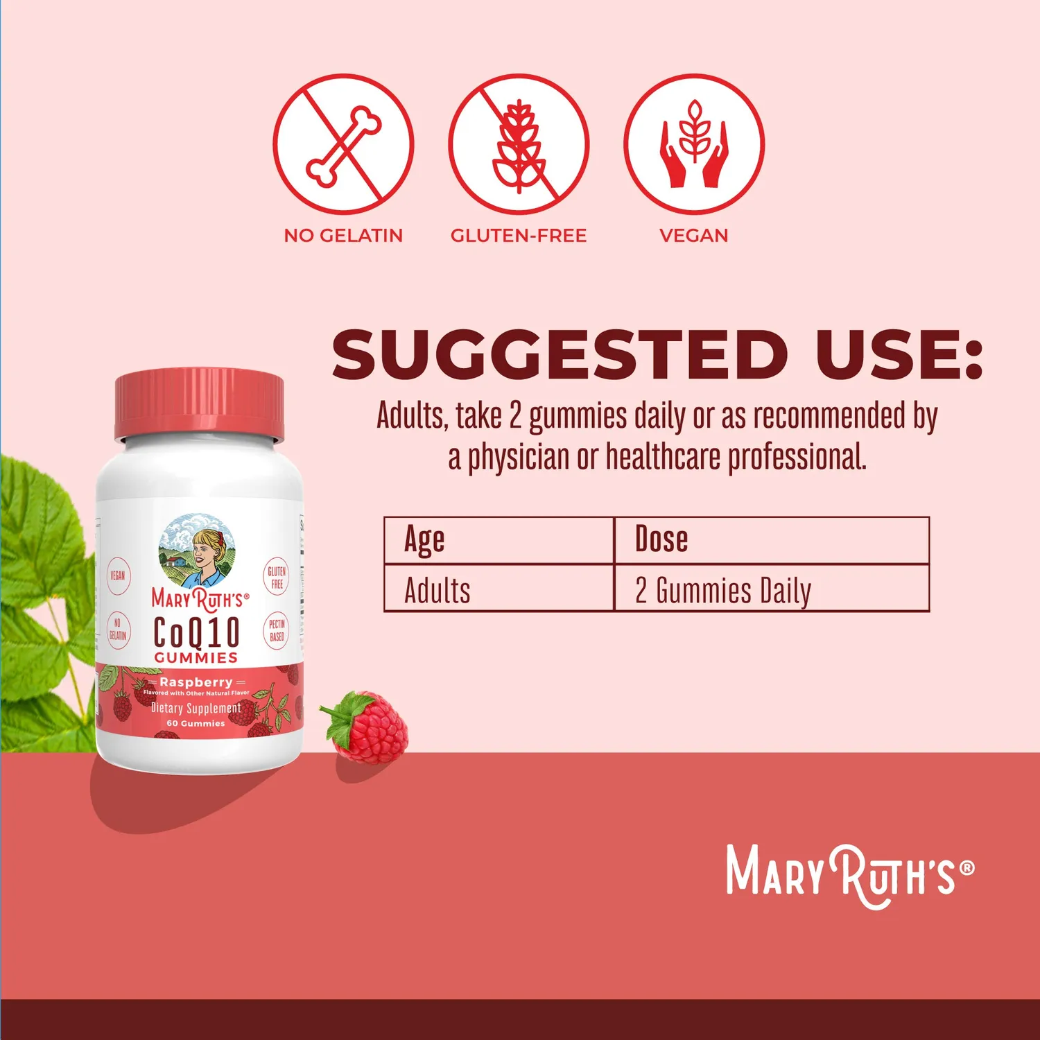 MaryRuth's CoQ10 Gummies bringebær 120 mg hjerte antioksidant