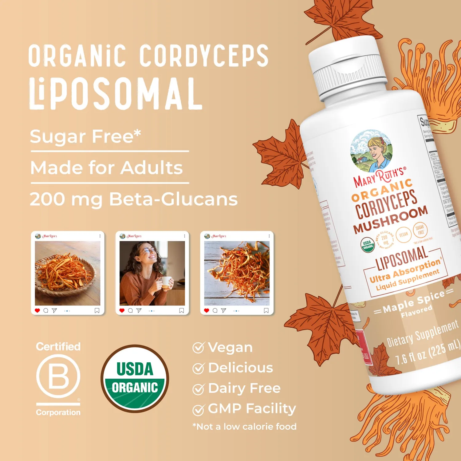 MaryRuth's Organic Cordyceps Mushroom liposomal lønnesmak