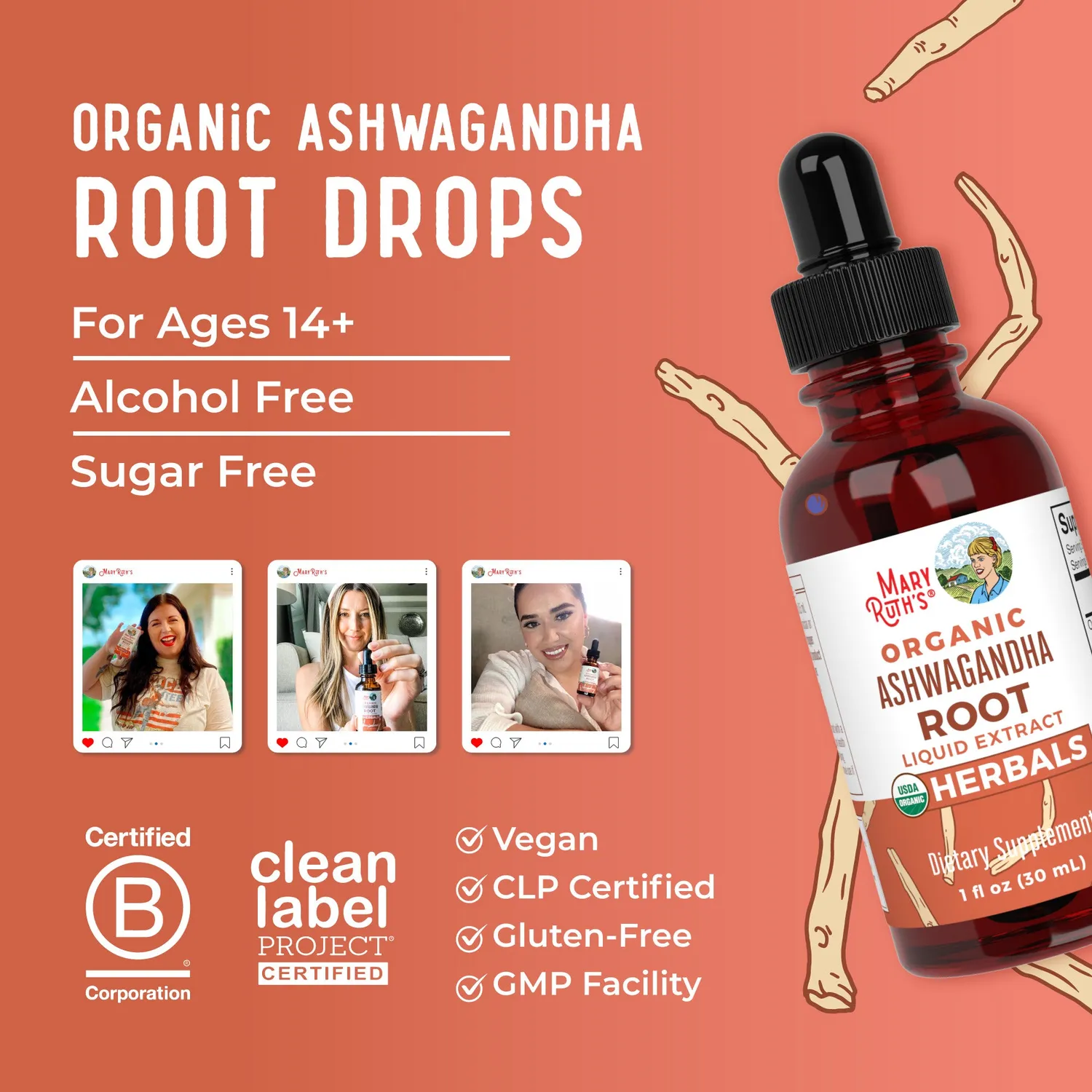 MaryRuth's Organic Ashwagandha Root Liquid dråper 60 doser