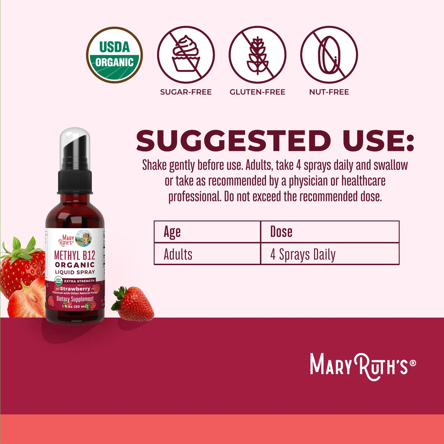 MaryRuth's Methyl B12 spray jordbær organisk
