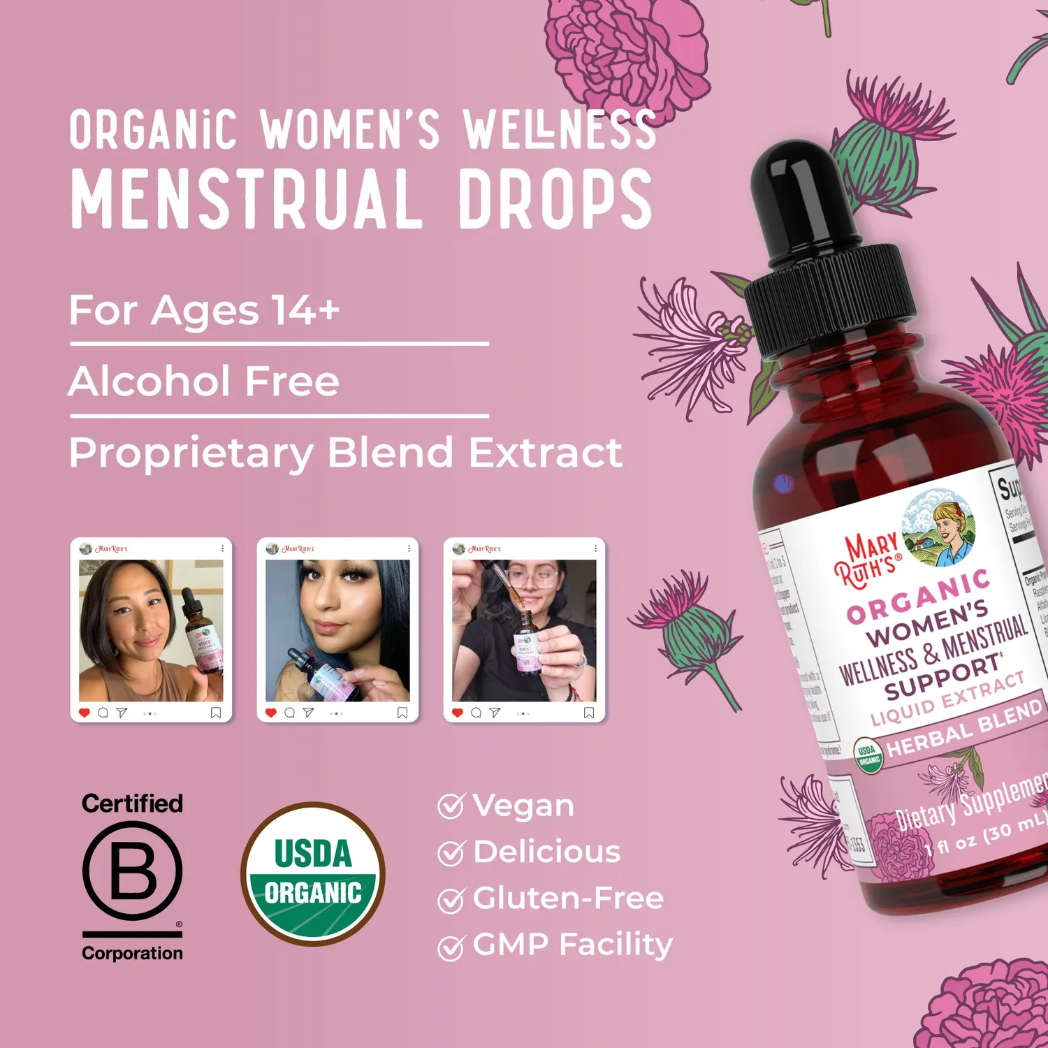 MaryRuth's Women's Wellness menstruasjonsdråper økologisk 30 doser
