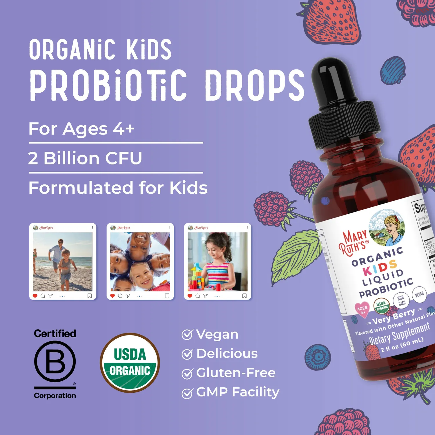 MaryRuth's Organic Kids Probiotika dråper bær 2 mrd CFU