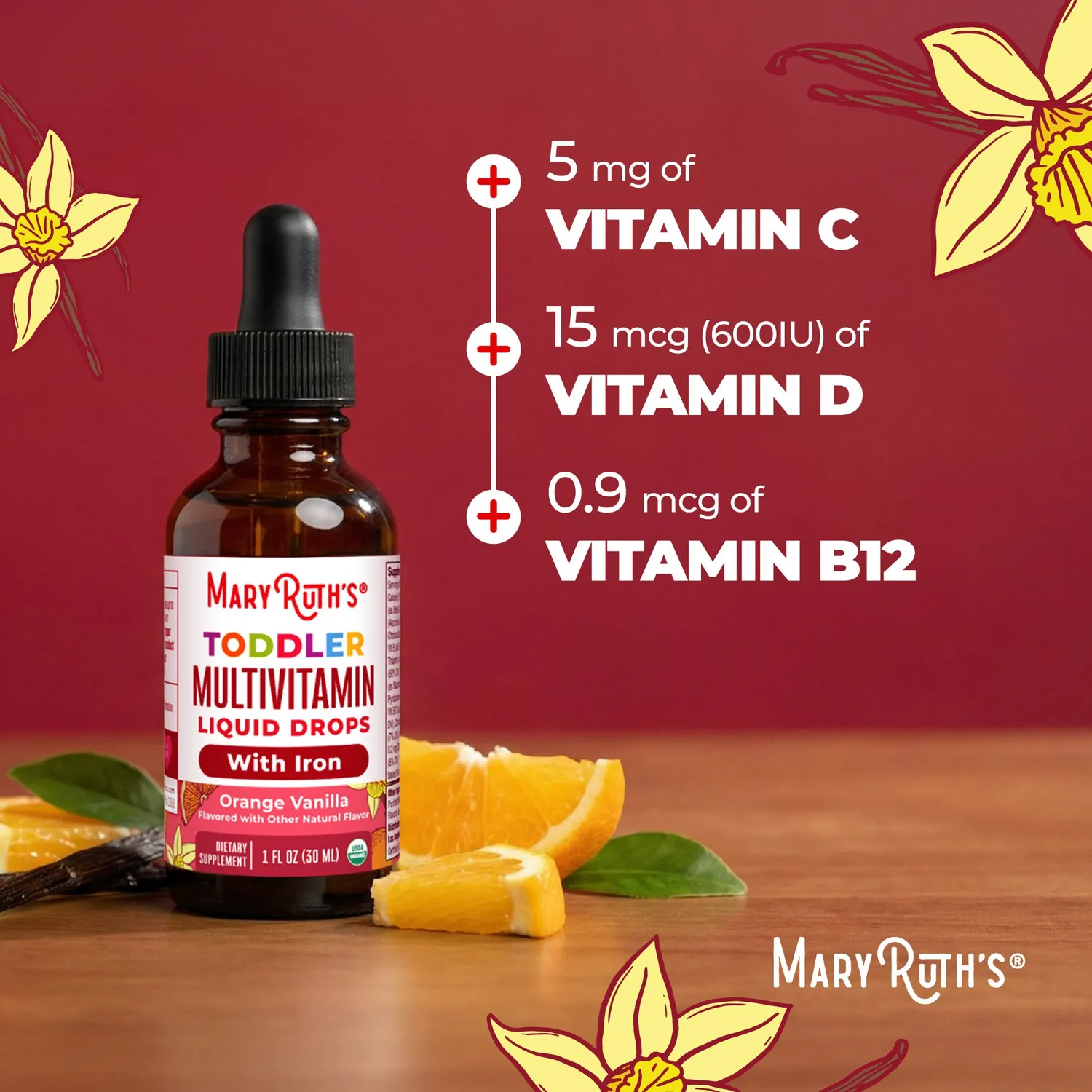 MaryRuth's Organic Toddler Multivitamin Liquid Drops With Iron dråper 2 ml