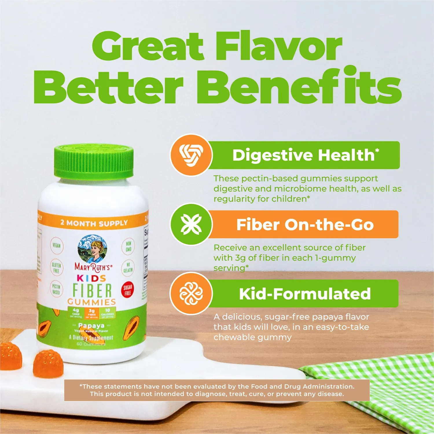 MaryRuth's Kids Fiber Gummies fibergummi papaya 60 stk sukkerfri