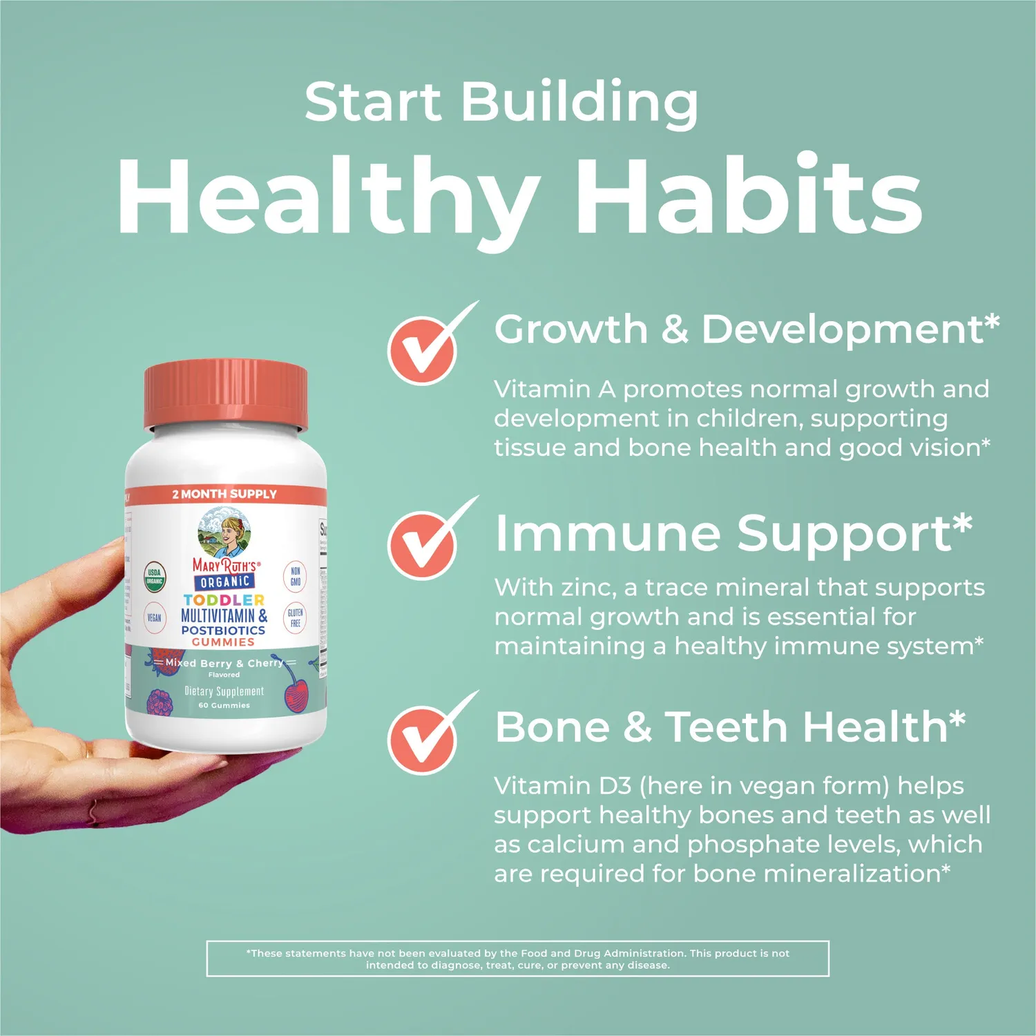 MaryRuth's Organic Toddler Multivitamin + Postbiotics gummies bær
