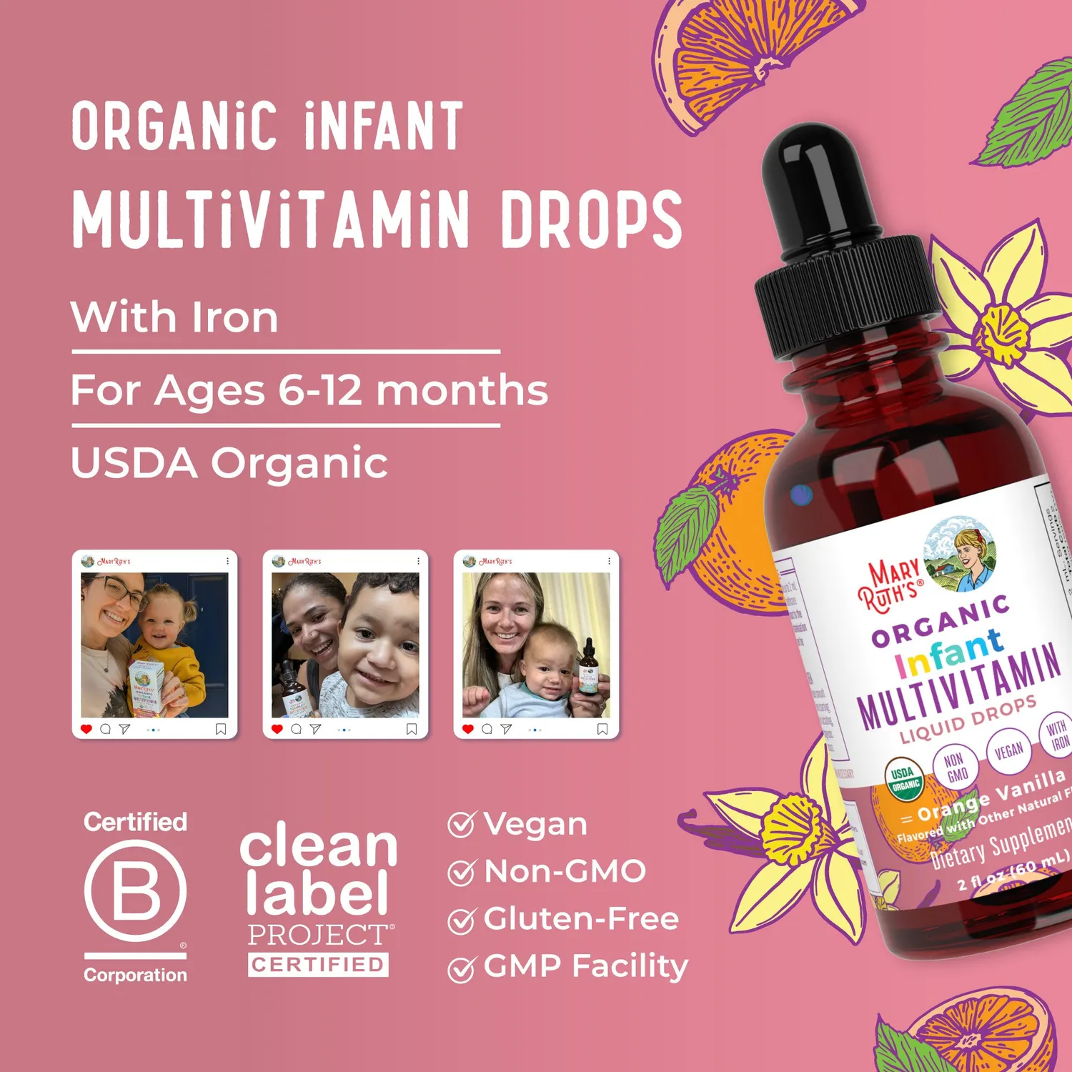 MaryRuth's Infant Multivitamin Iron dråper appelsin-vanilje