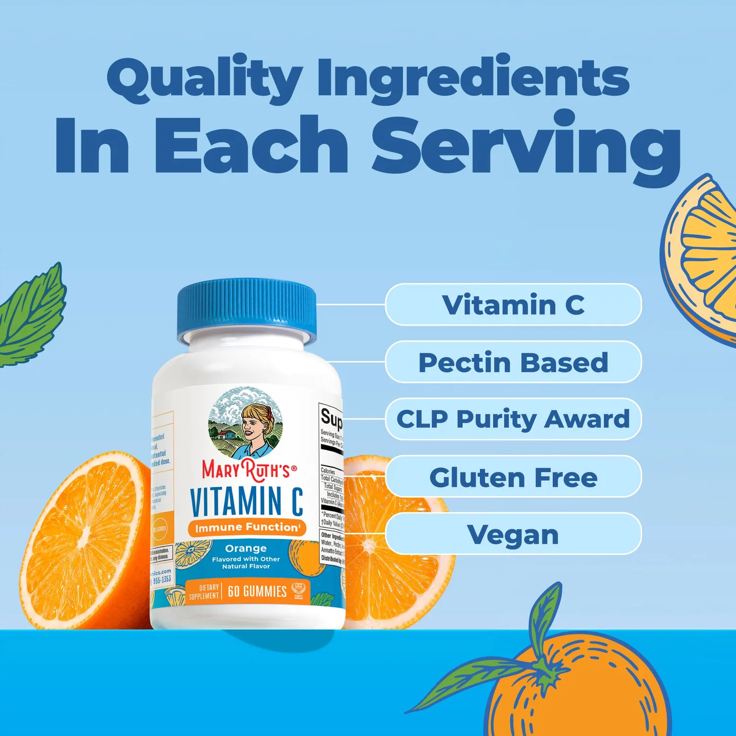 MaryRuth's Vitamin C vitamingummies appelsin 60 stk antioksidant
