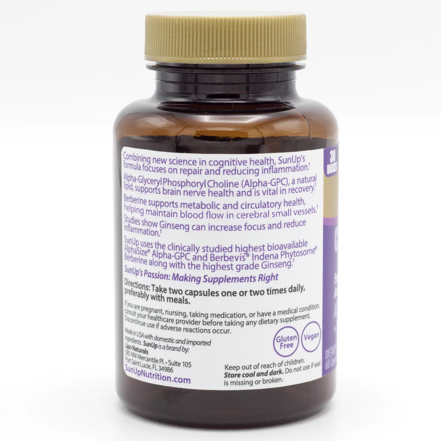 LipoNaturals SunUp Cognition kapsler 30 doser fokus