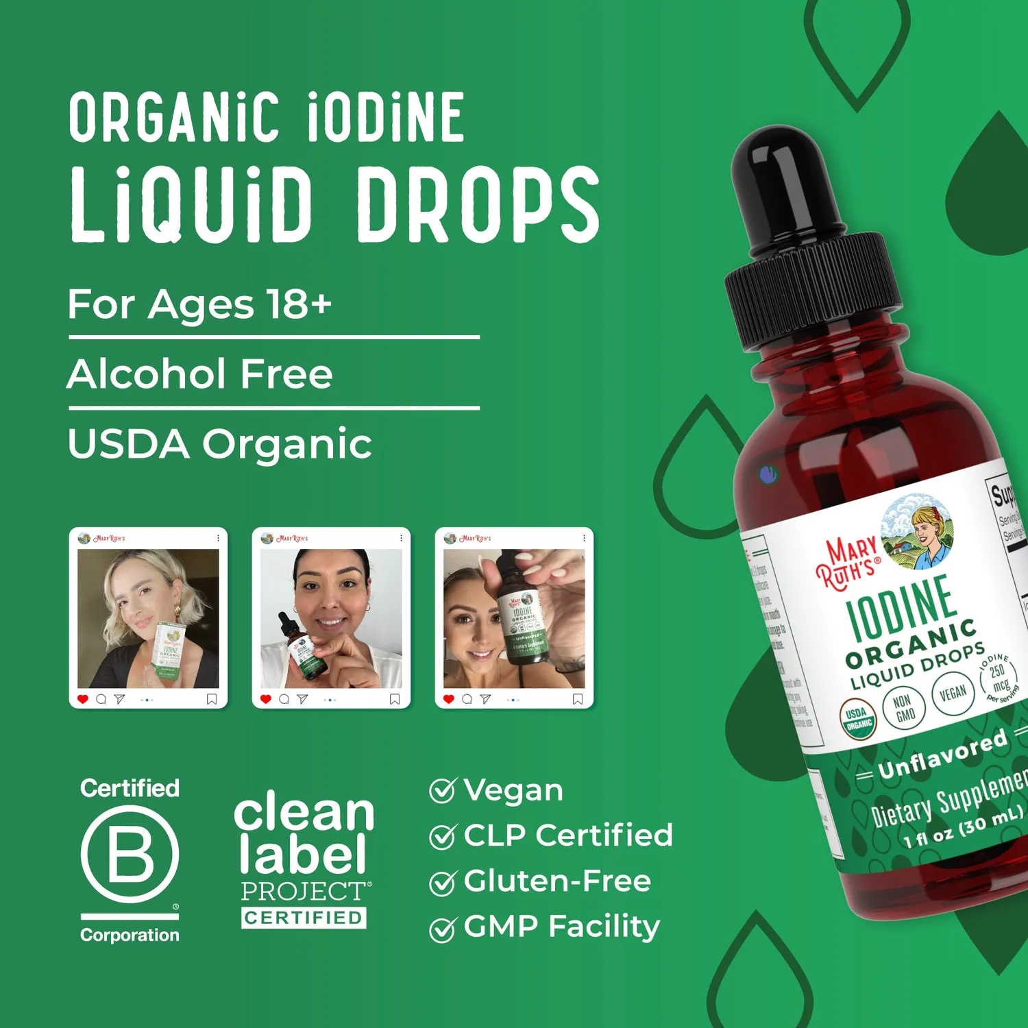 MaryRuth's Iodine Liquid Drops jod 450 doser 2 dråper