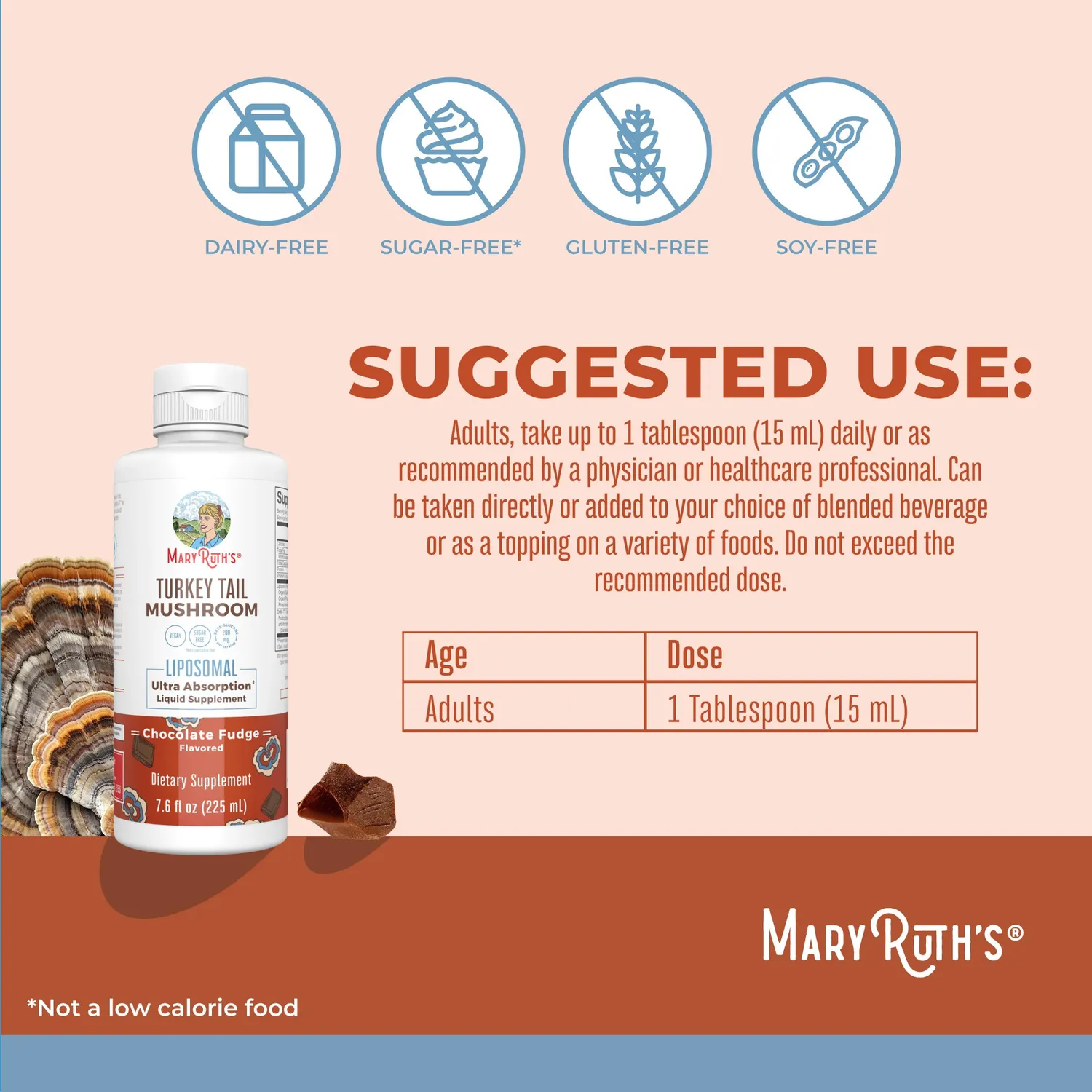 MaryRuth's Turkey Tail Mushroom liposomal sjokolade 1 g per dose