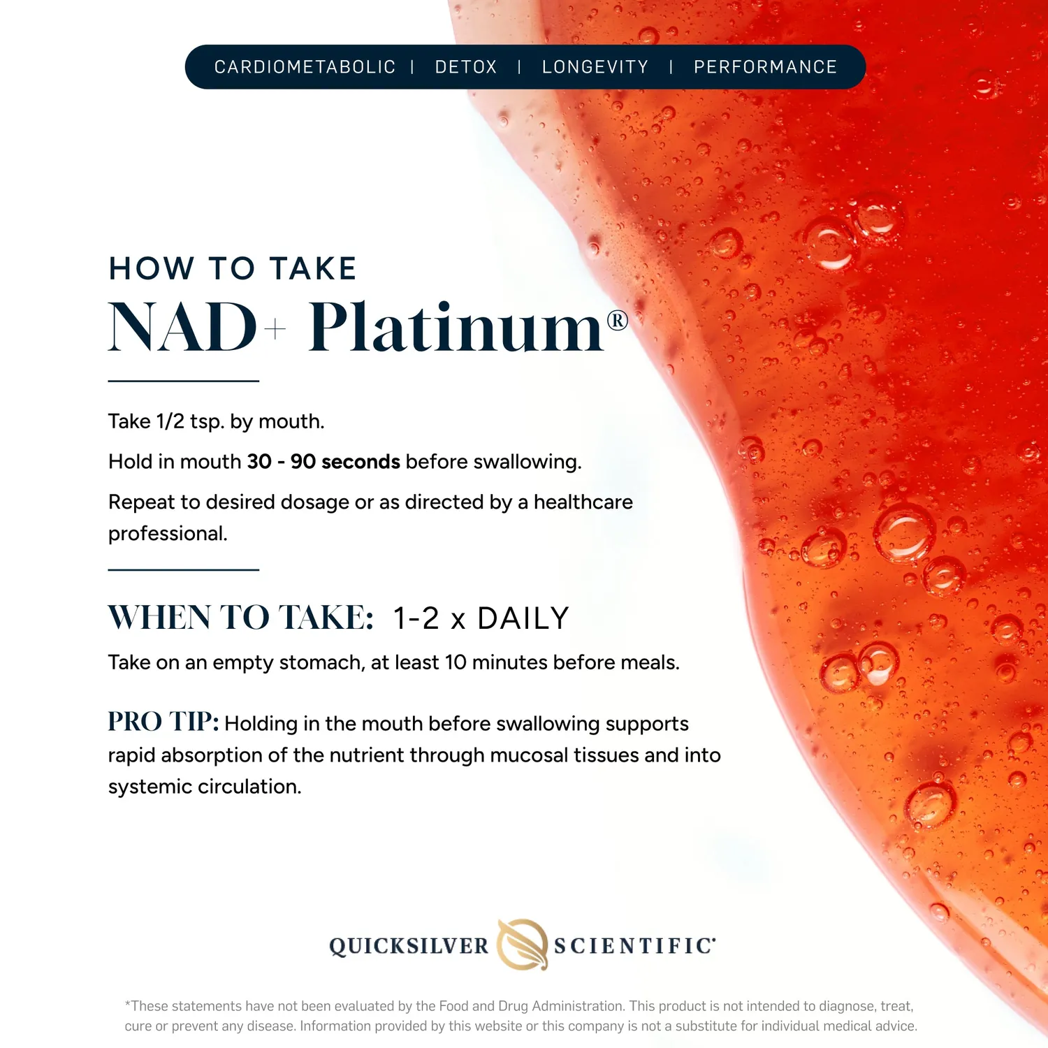 Quicksilver Scientific NAD+ Platinum tilskudd 100 ml NMN