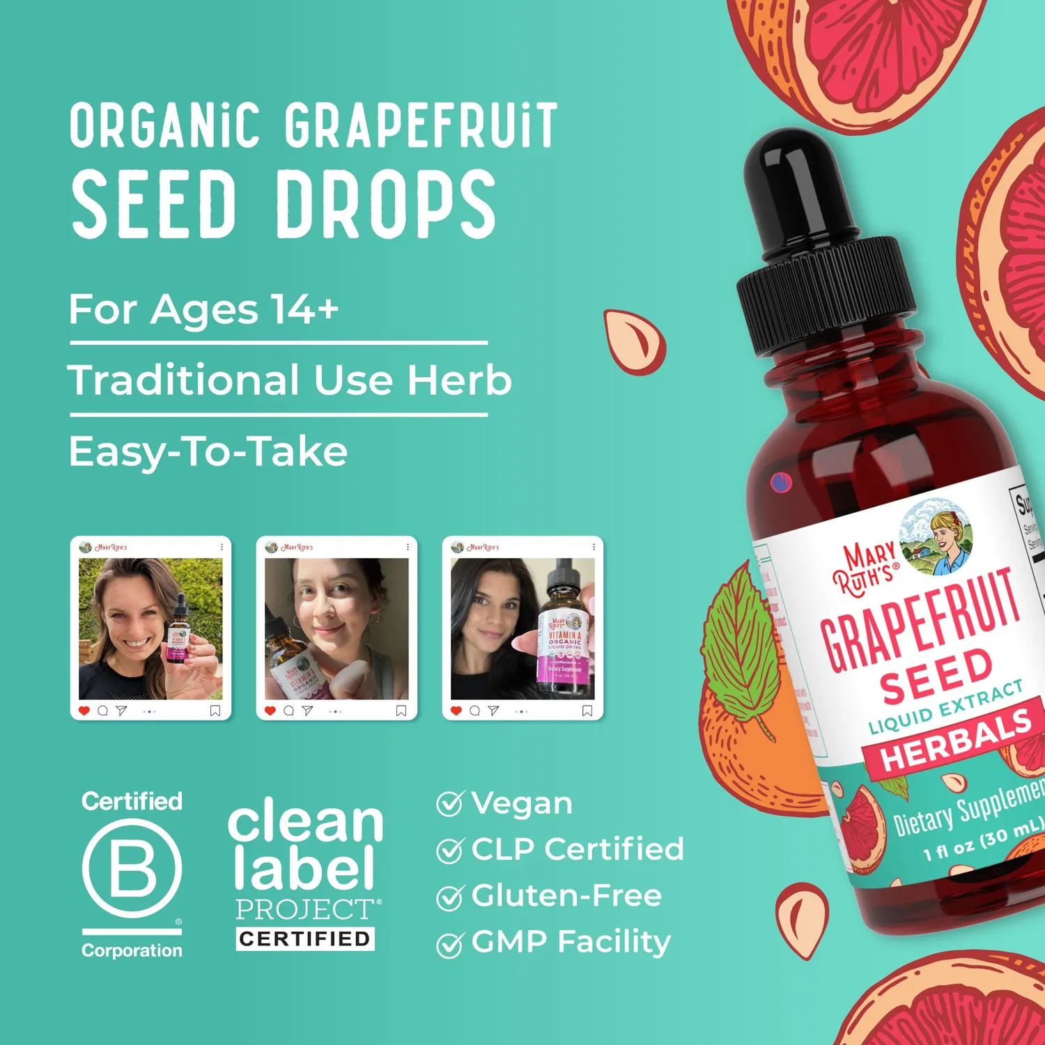 MaryRuth's Grapefruit Seed dråper 30 ml alkoholfri