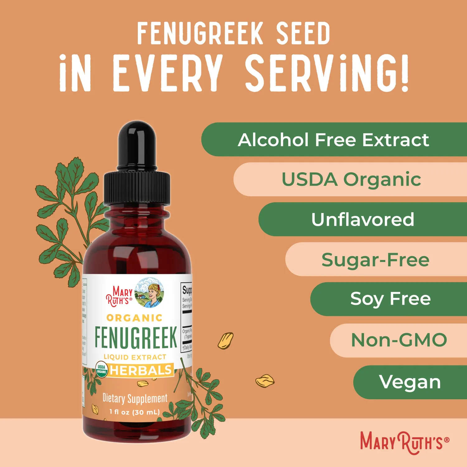 MaryRuth's Fenugreek dråper økologisk 1180 mg