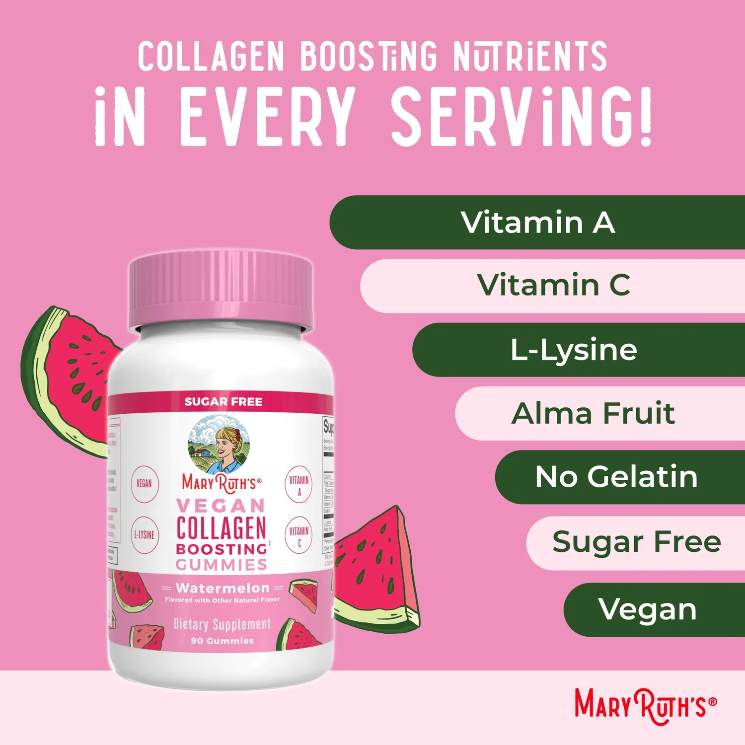 MaryRuth's Collagen Boost gummies vannmelon 90 stk