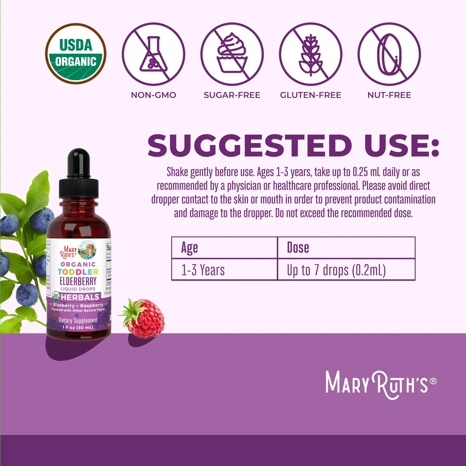 MaryRuth's Organic Toddler Elderberry dråper 128 doser