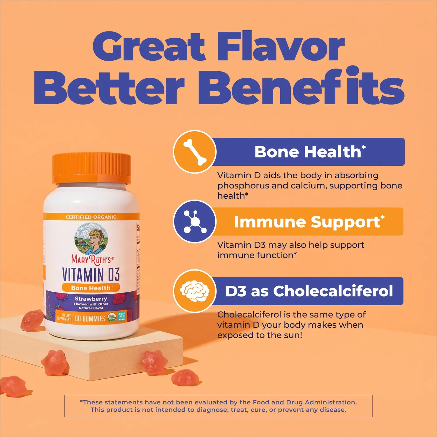 MaryRuth's Organic Vitamin D3 gummies jordbær familie