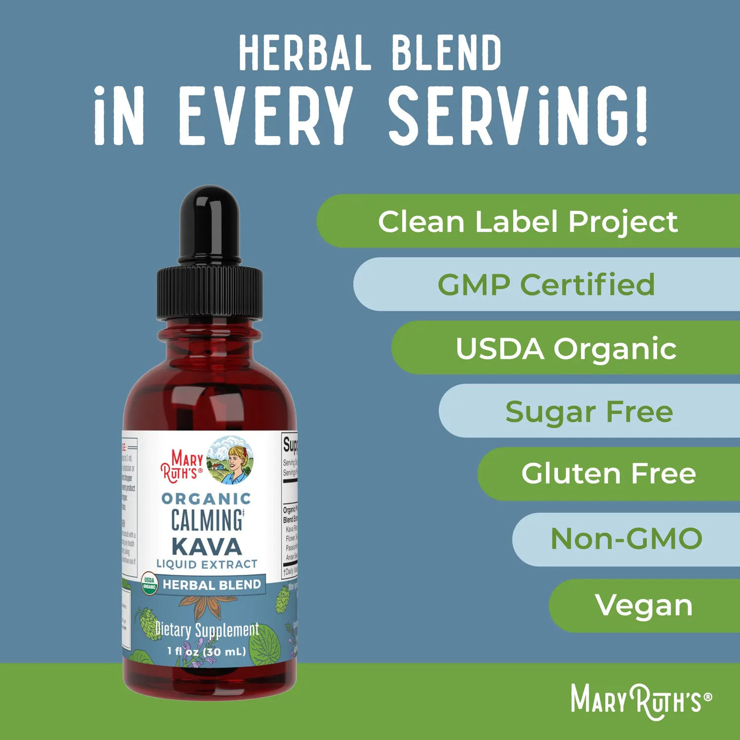 MaryRuth's Organic Calming Kava dråper 30 doser ro