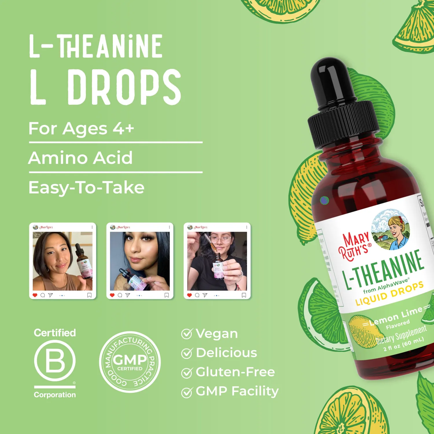 MaryRuth's L-Theanine Liquid Drops sitron-lime 30 doser