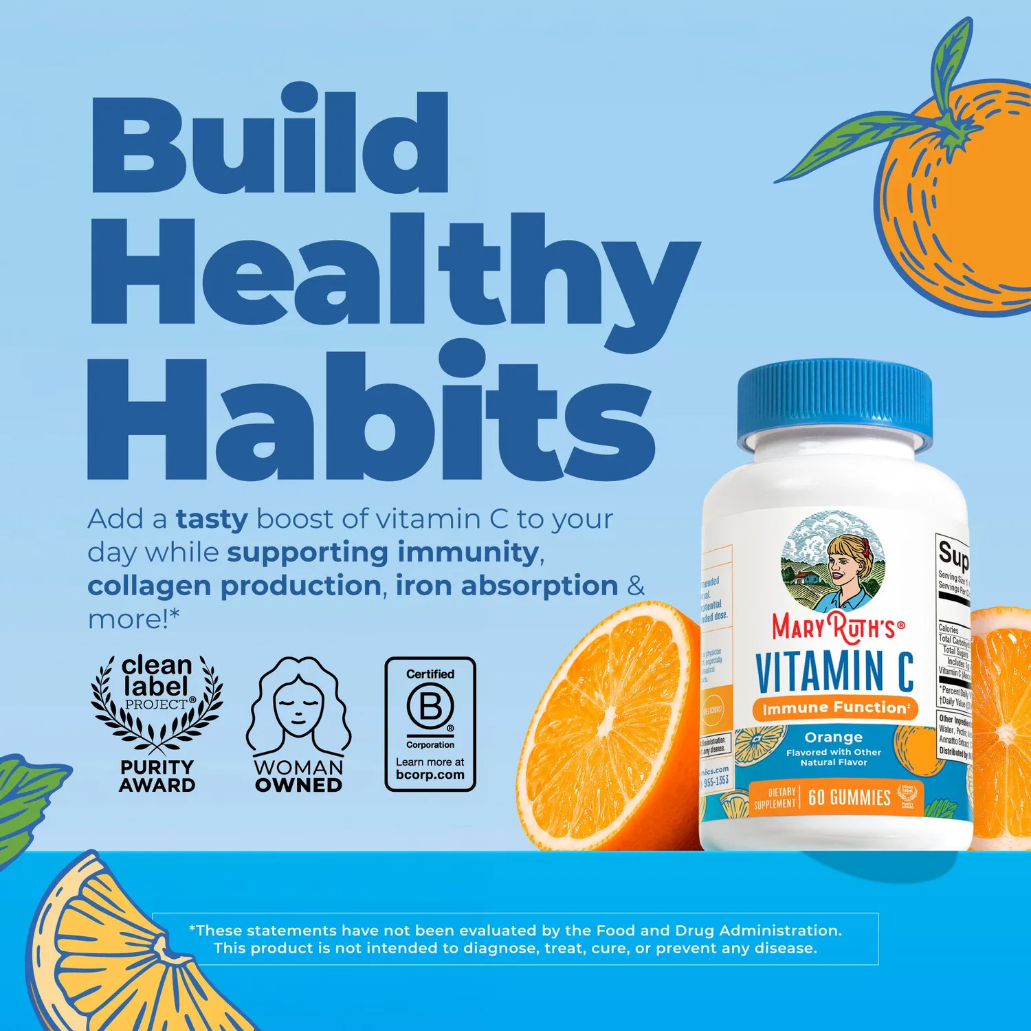 MaryRuth's Vitamin C vitamingummies appelsin 60 stk antioksidant