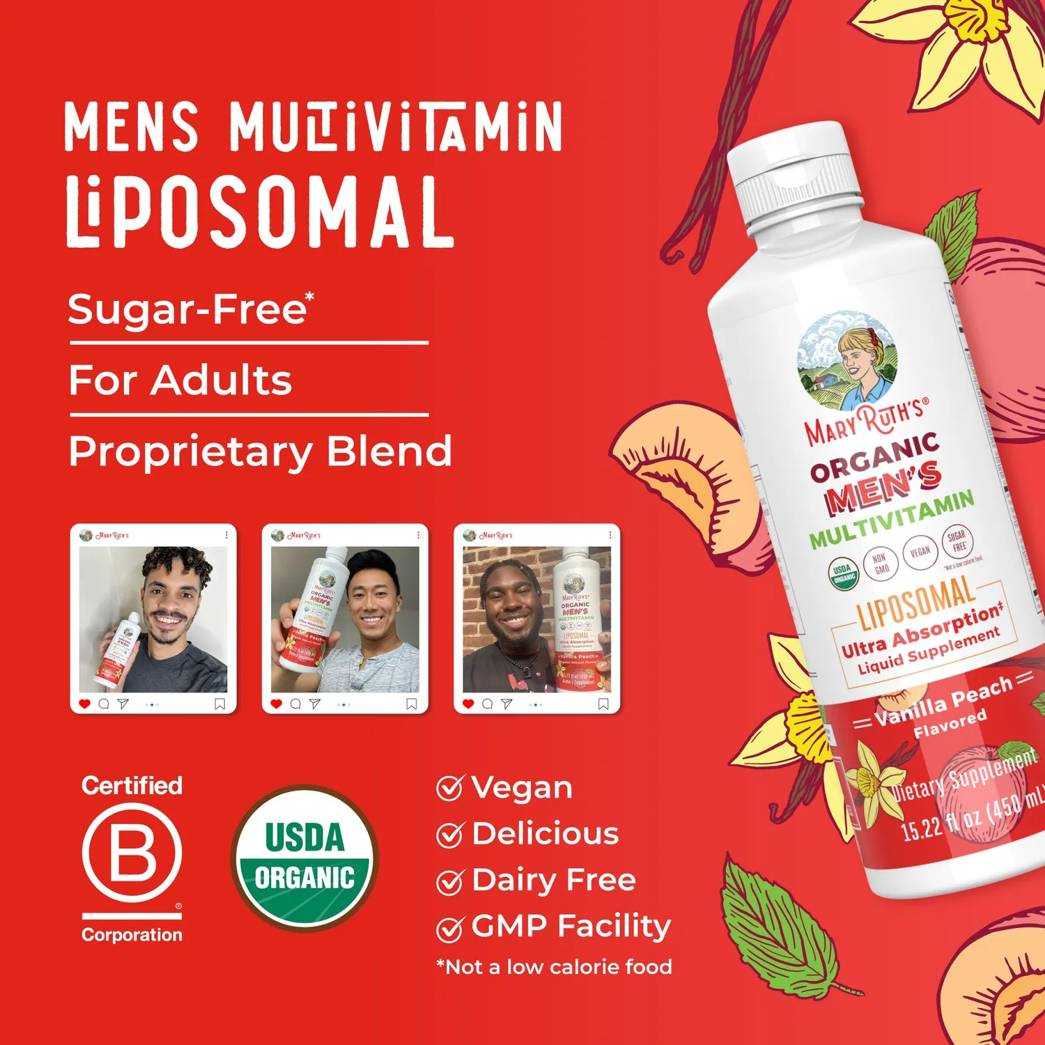 MaryRuth's Men's Multivitamin Liposomal vanilje fersken