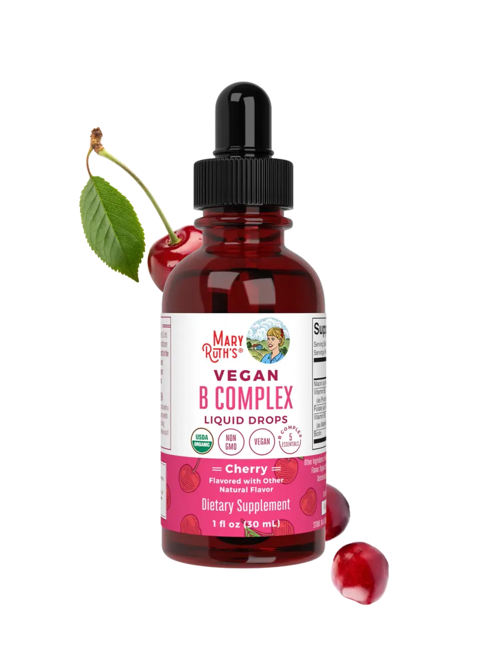 MaryRuth's Vegan B-Complex dråper kirsebær 60 doser B12