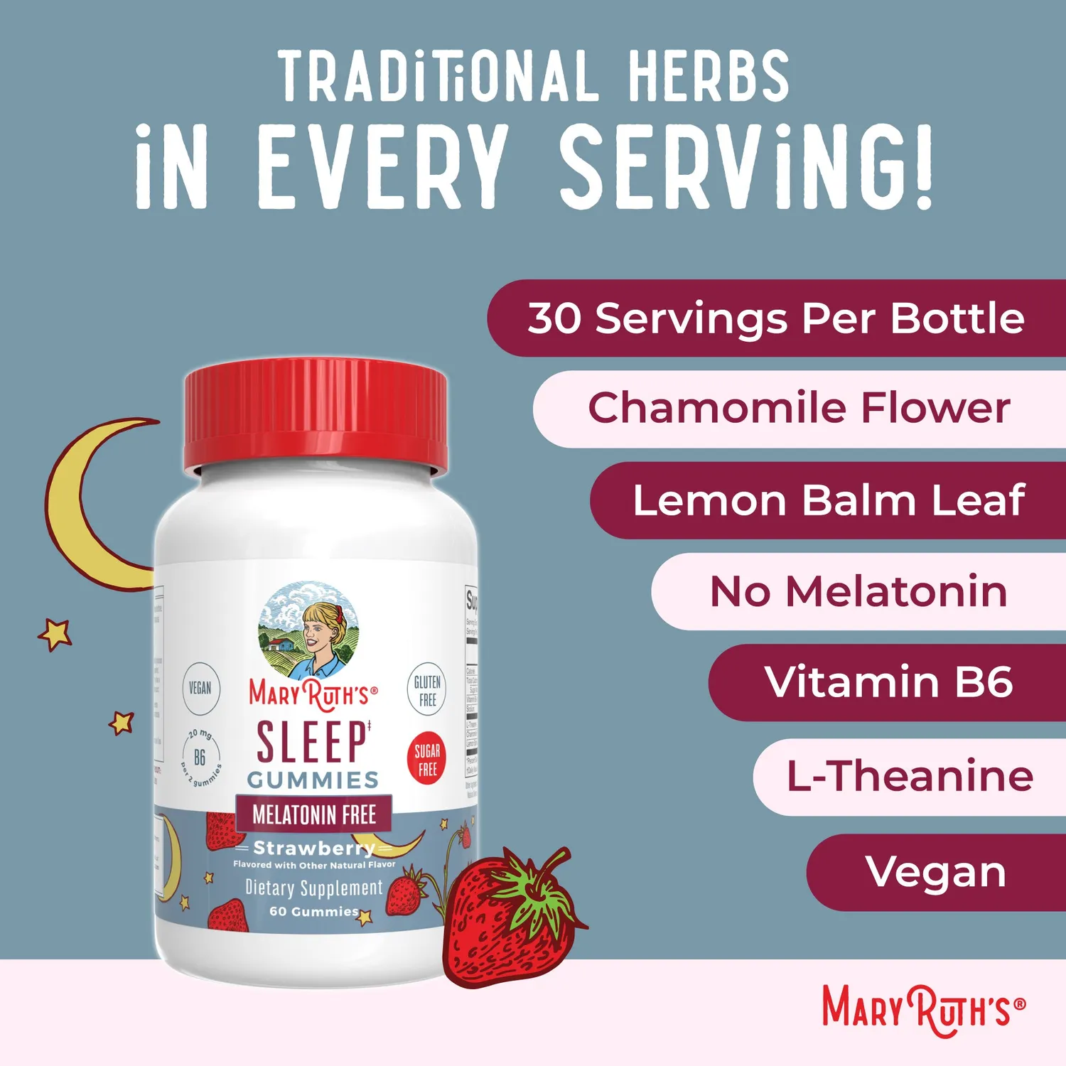 MaryRuth's Melatonin Free Sleep Gummies jordbær 60 stk