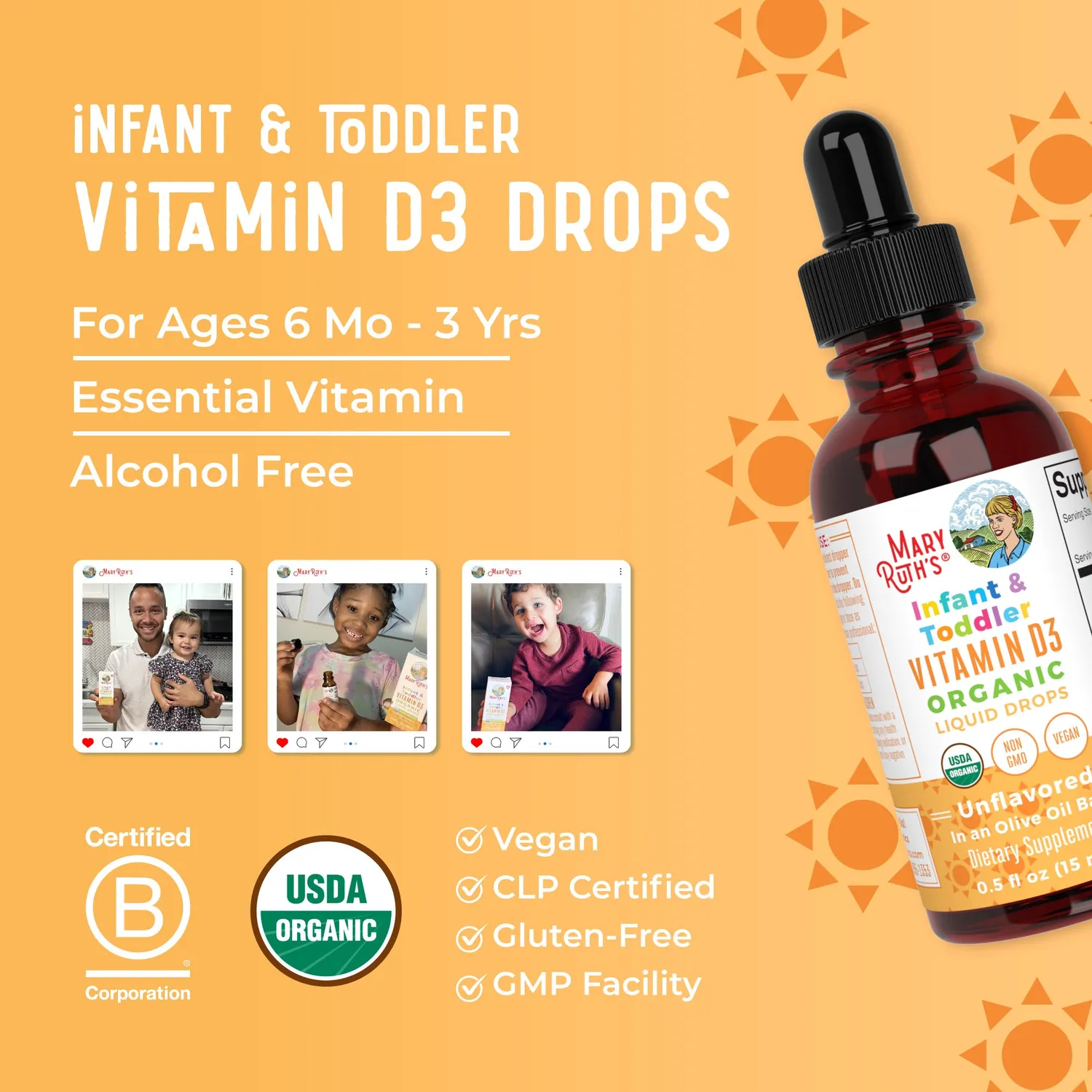 MaryRuth's Infant Toddler Vitamin D3 dråper 90 doser smakfri