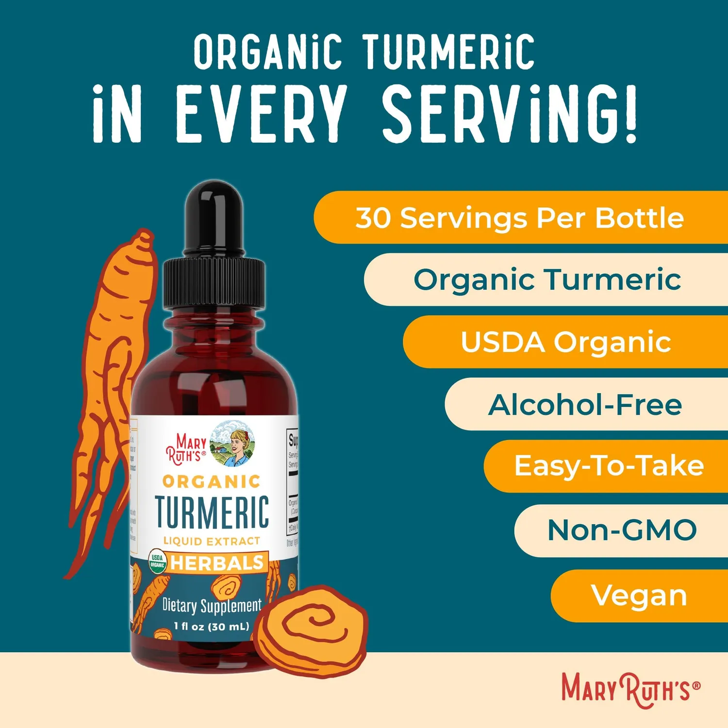 MaryRuth's Organic Turmeric dråper 1 oz