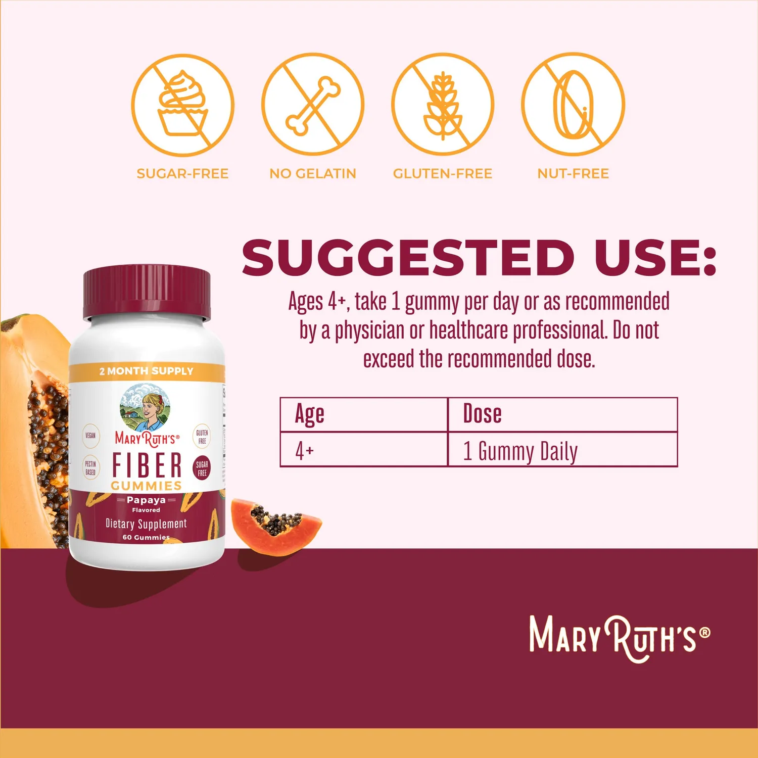 MaryRuth's Fiber Gummies fibergummi 60 stk sukkerfri