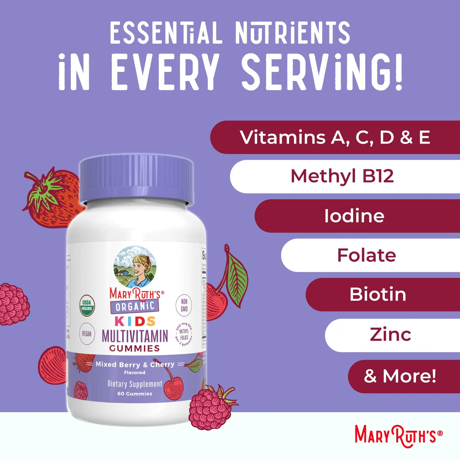 MaryRuth's Kids Multivitamin multigummi økologisk 60 stk bær