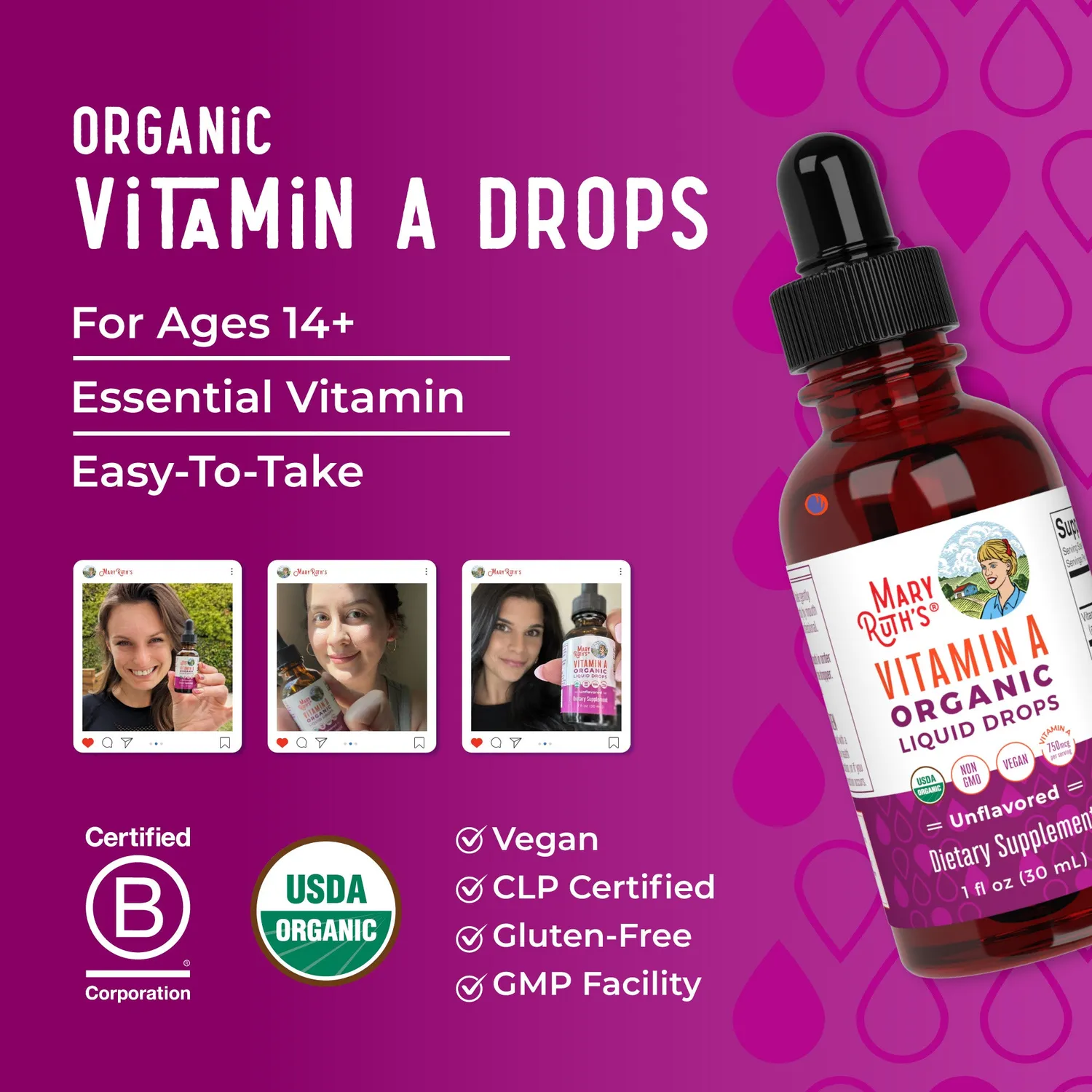 MaryRuth's Vitamin A Organic Liquid Drops dråper 90 doser