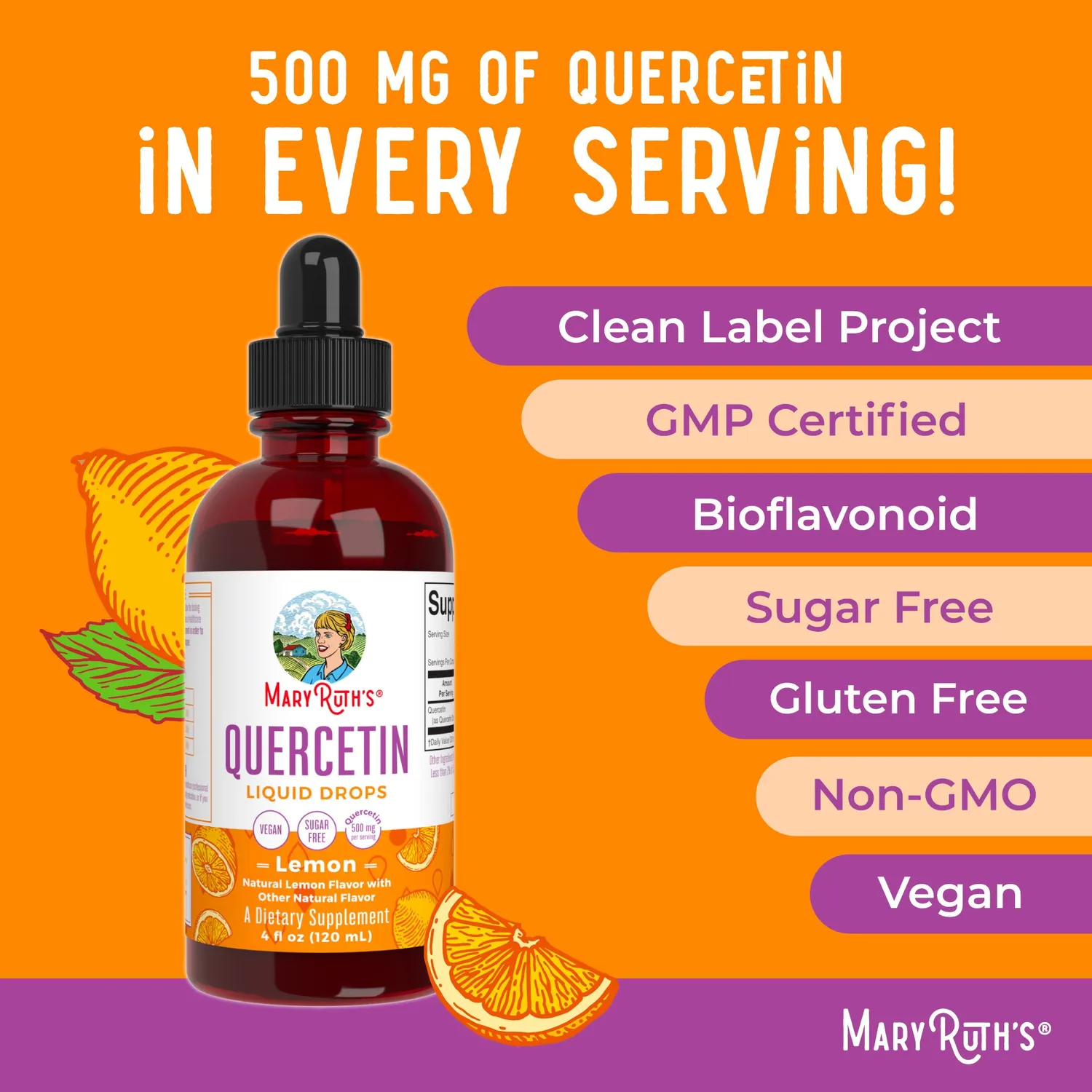 MaryRuth's Quercetin dråper sitron 30 doser flytende