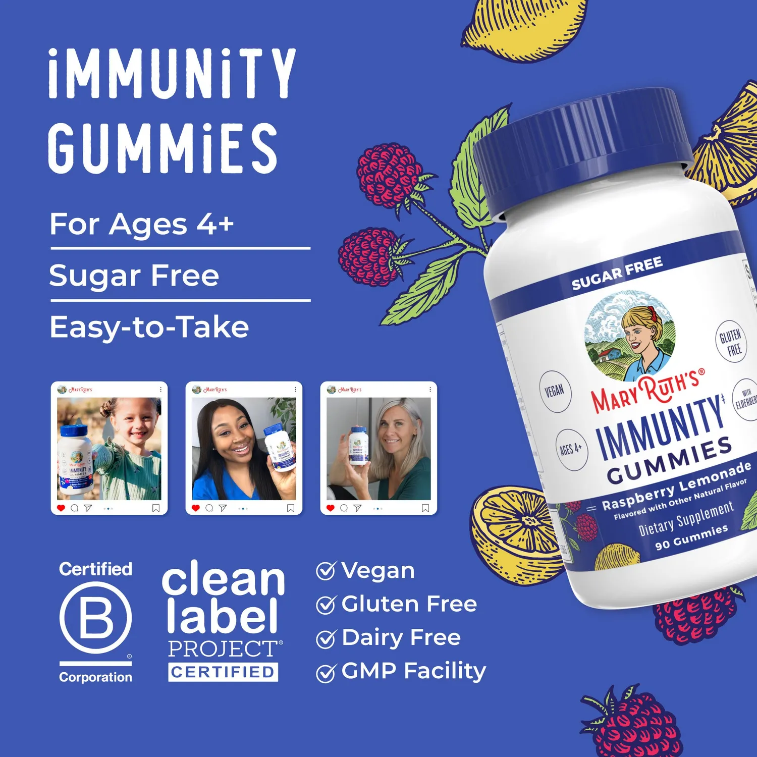 MaryRuth's Immunity Gummies sukkerfri hyllebær sink