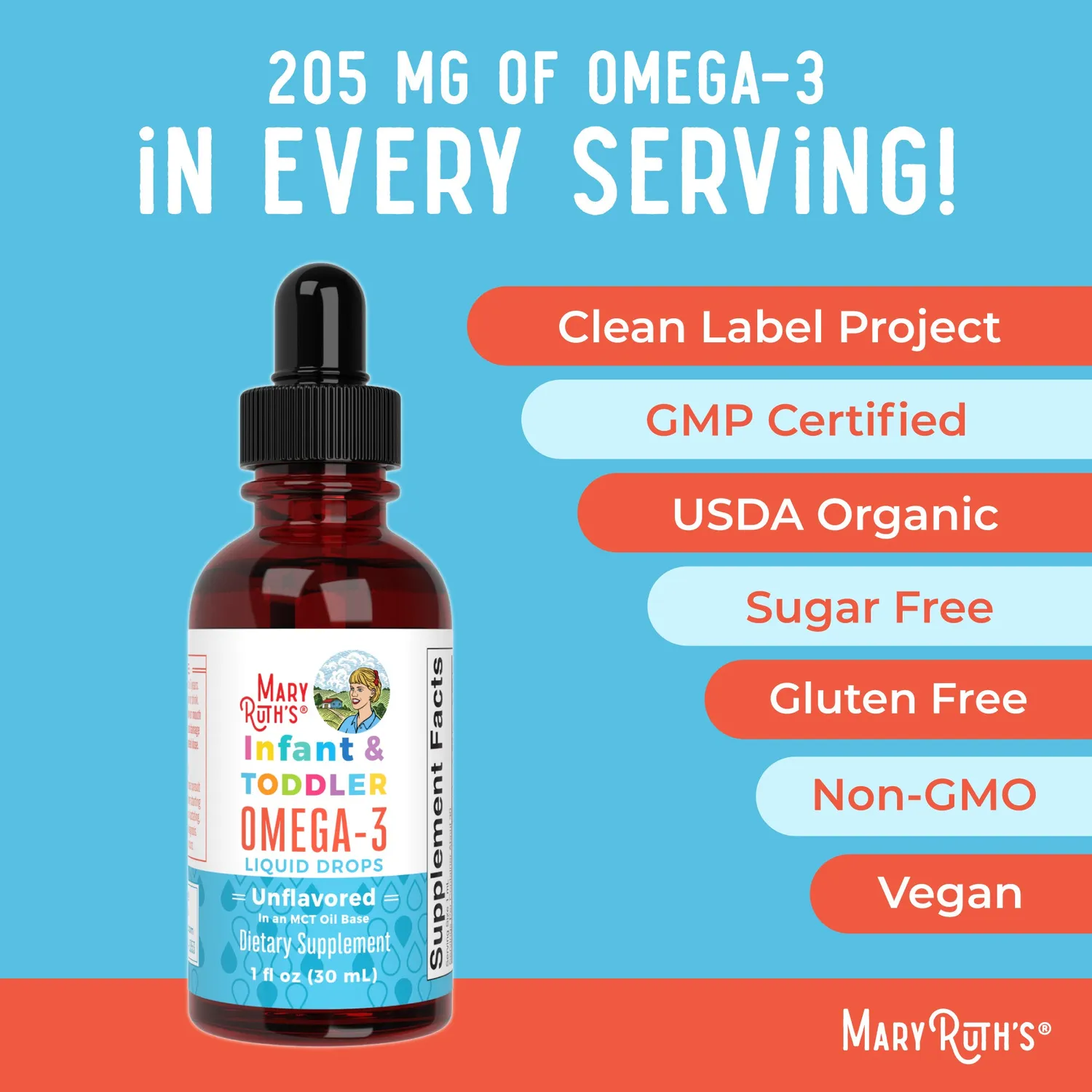MaryRuth's Infant Omega-3 dråper alge DHA smaksnøytral