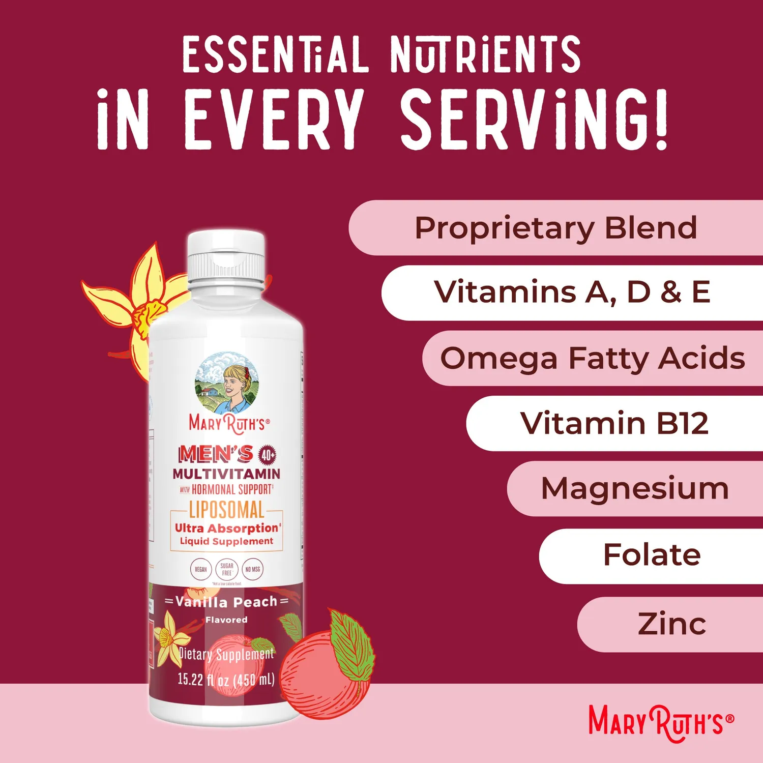 MaryRuth's Men's 40+ Multivitamin liposomal vanilje fersken