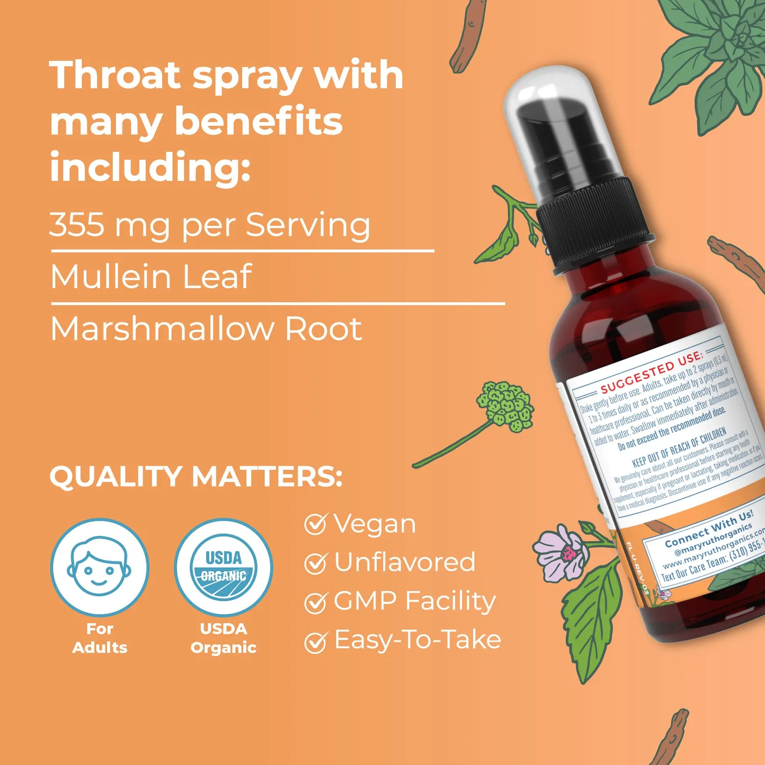MaryRuth's Organic Throat halsspray uten smak