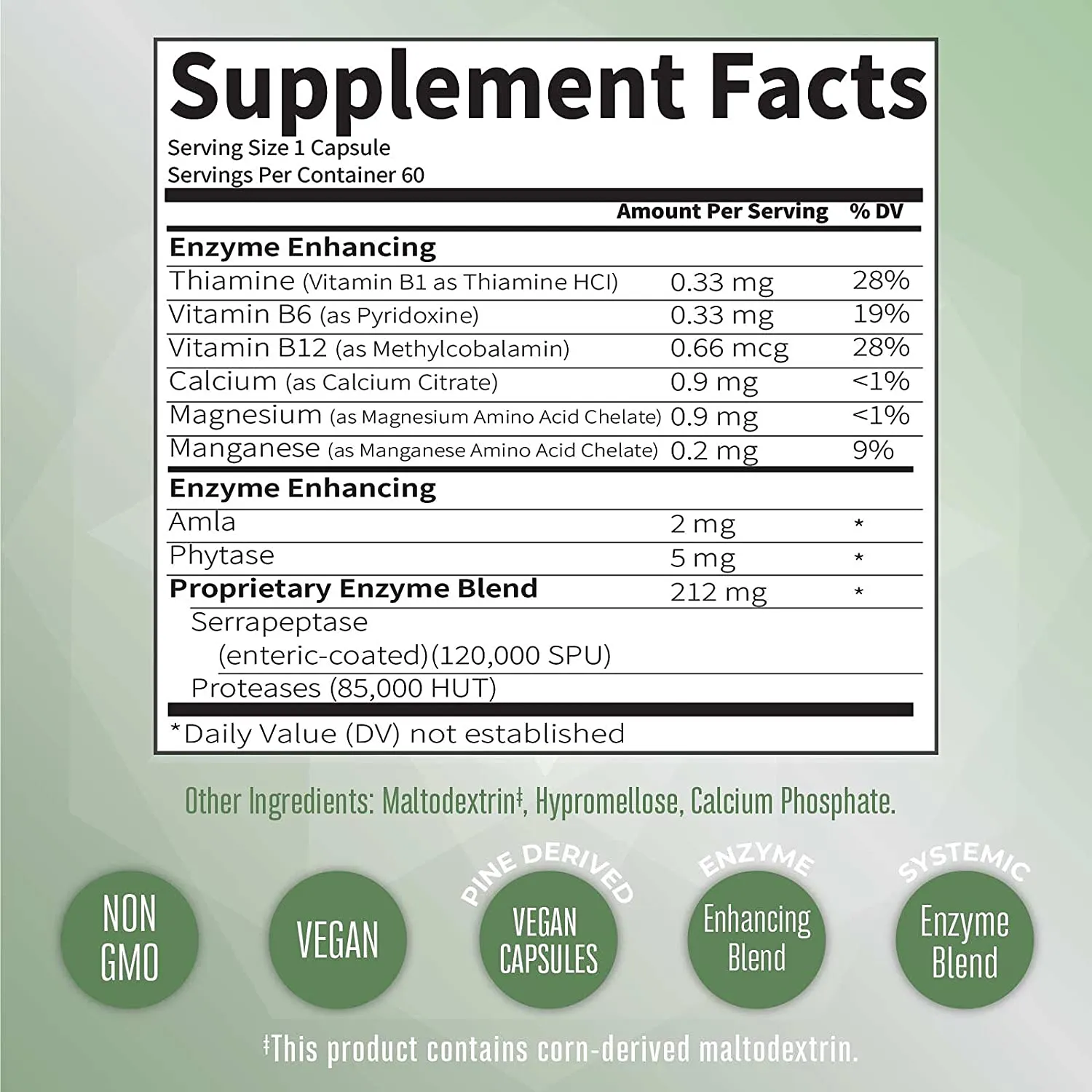 MaryRuth's Serrapeptase enzymkapsler 60 stk systemisk