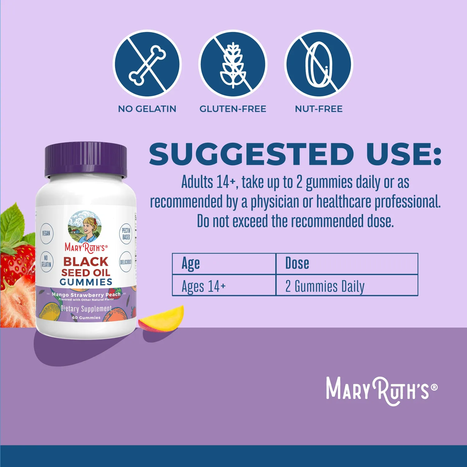 MaryRuth's Black Seed Oil gummies mango 300 mg