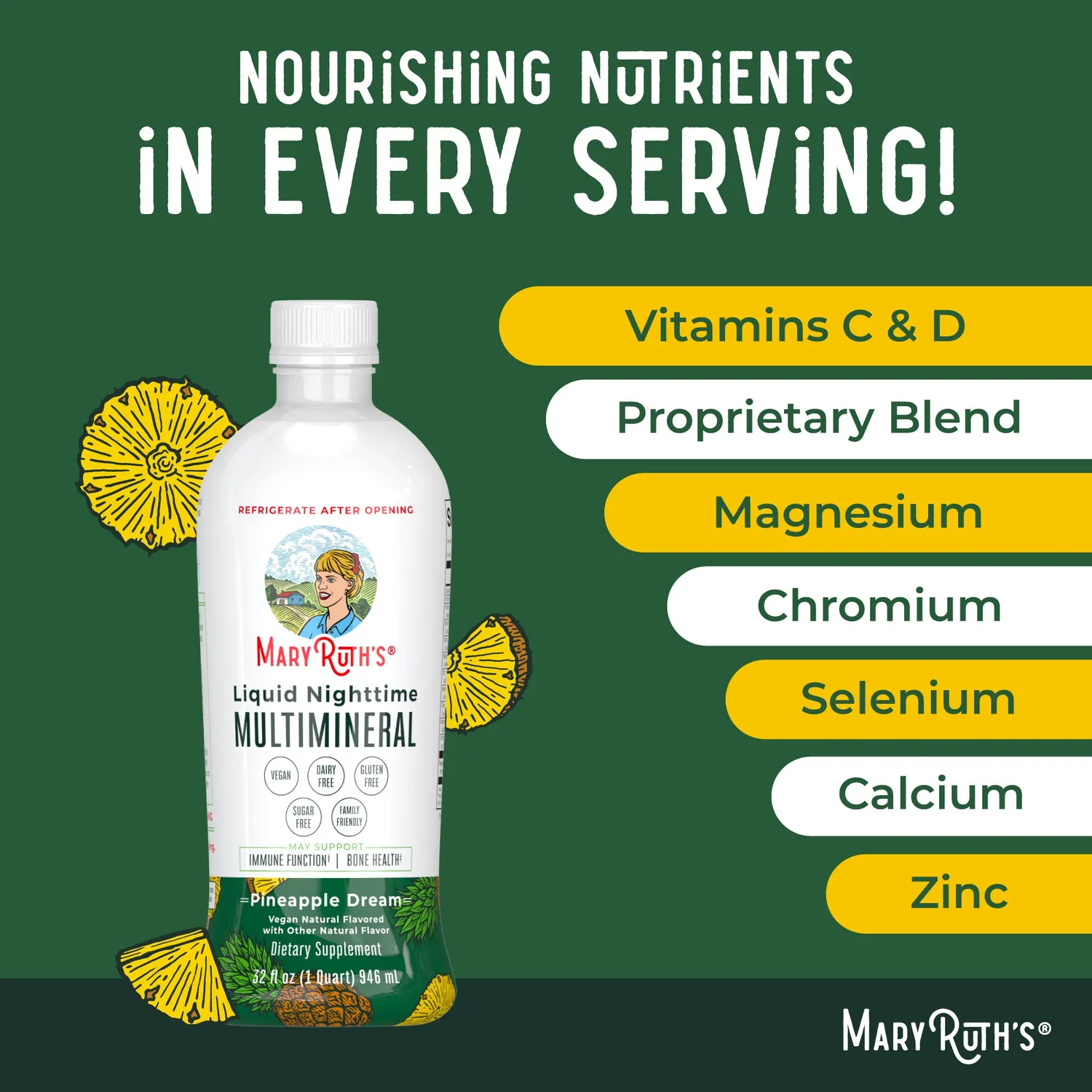 MaryRuth's Nighttime Multimineral flytende ananas melatoninfri