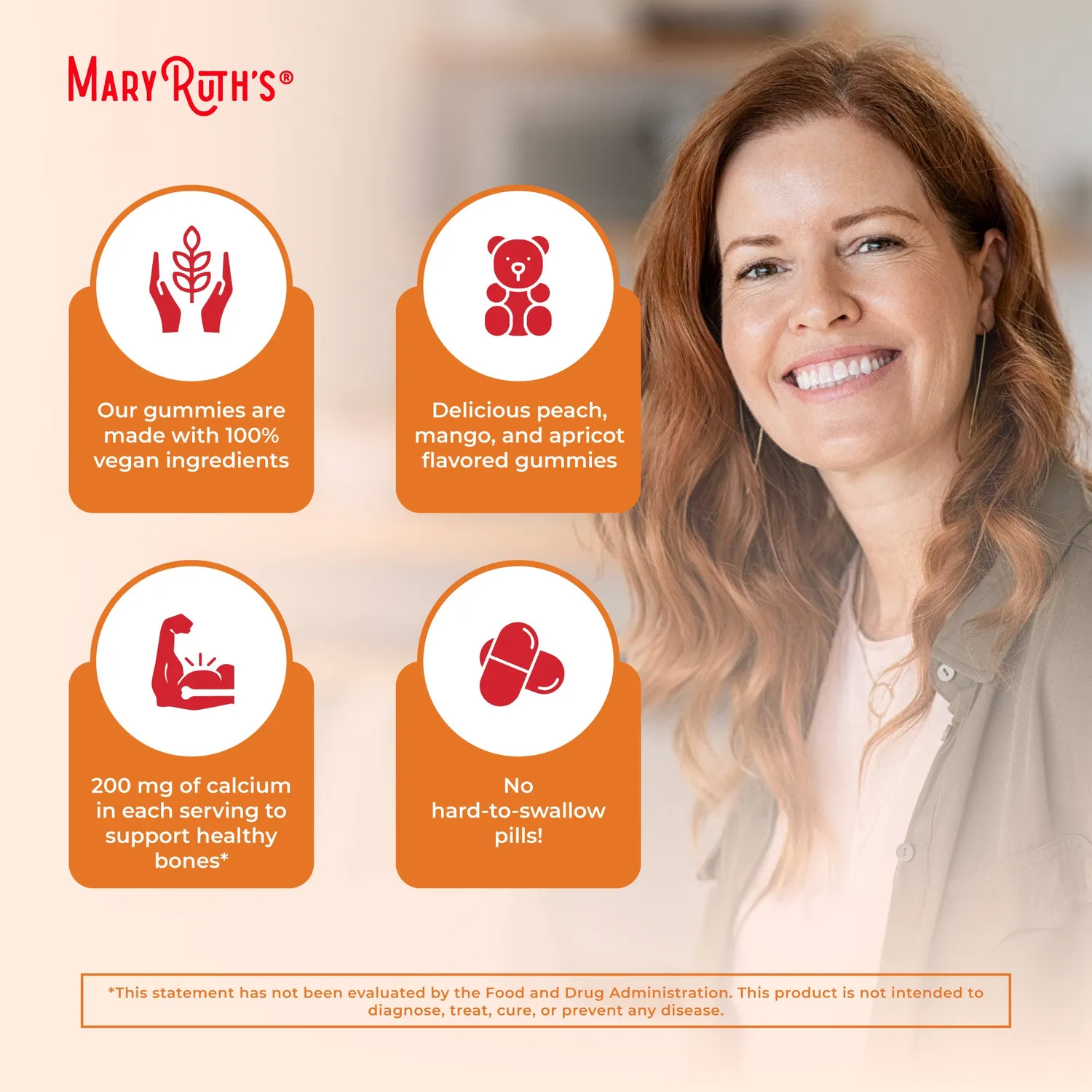 MaryRuth's Calcium gummies fersken mango aprikos sukkerfri