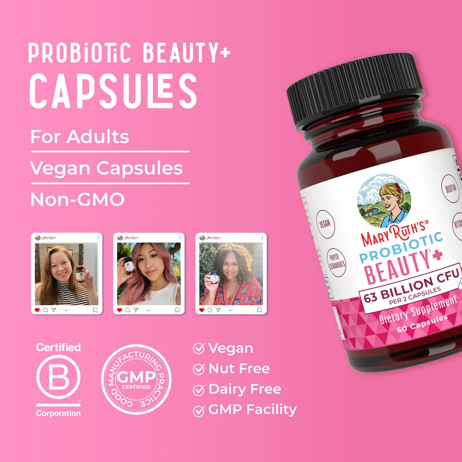 MaryRuth's Probiotic Beauty+ kapsler 60 stk probiotika hud