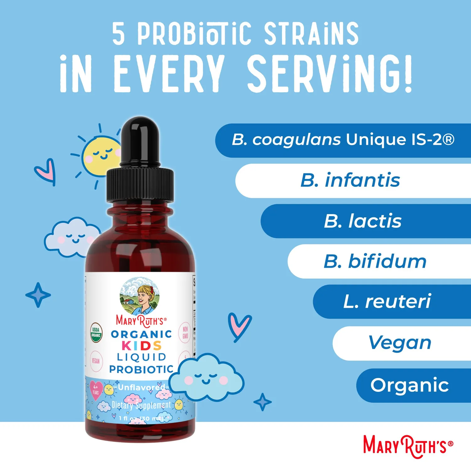 MaryRuth's Kids Probiotic probiotikadråper nøytral 2 mrd