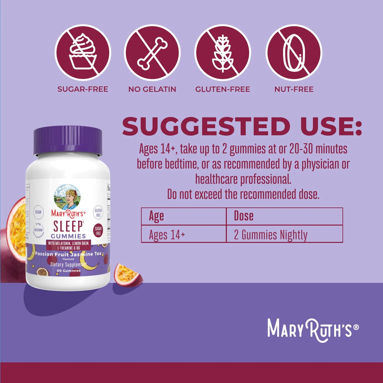 MaryRuth's Melatonin gummies pasjonsfrukt natt