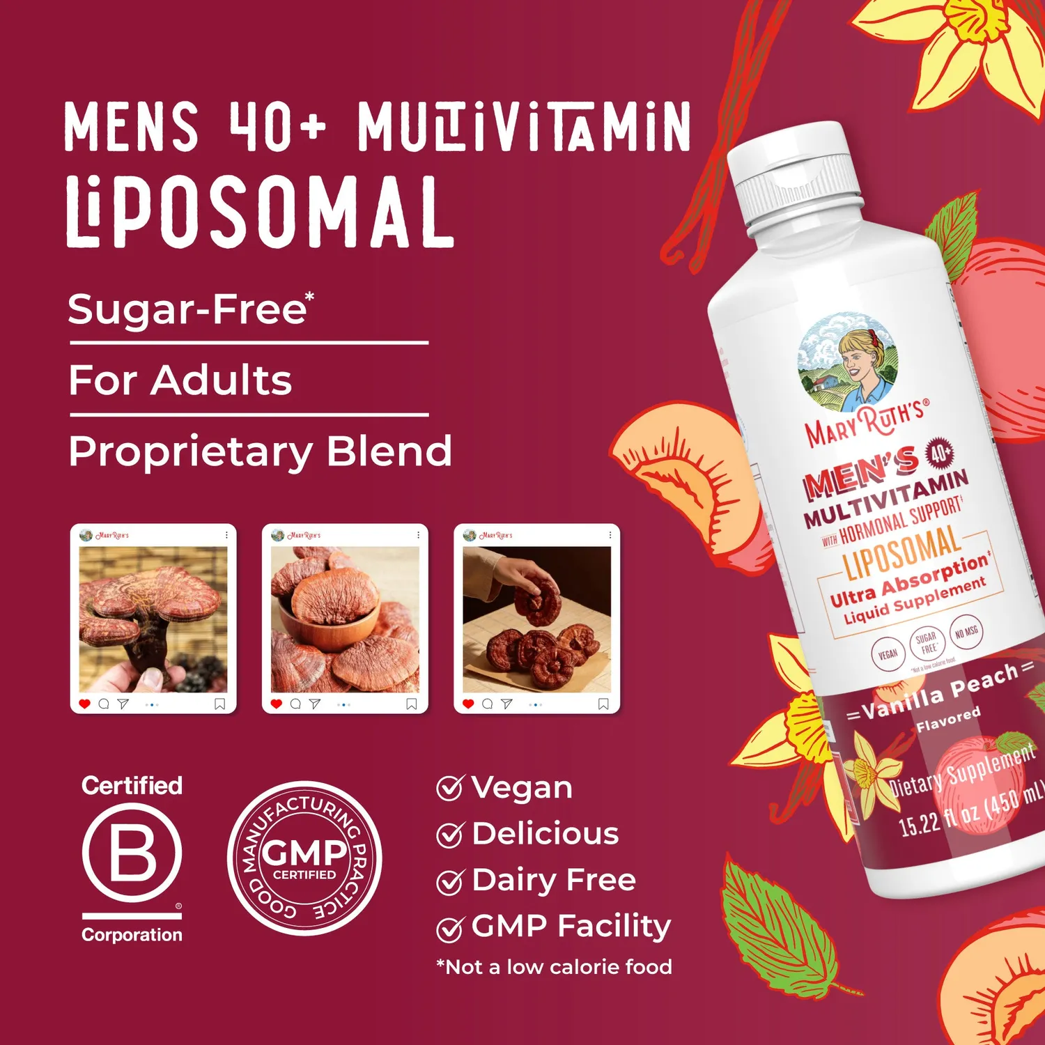 MaryRuth's Men's 40+ Multivitamin liposomal vanilje fersken