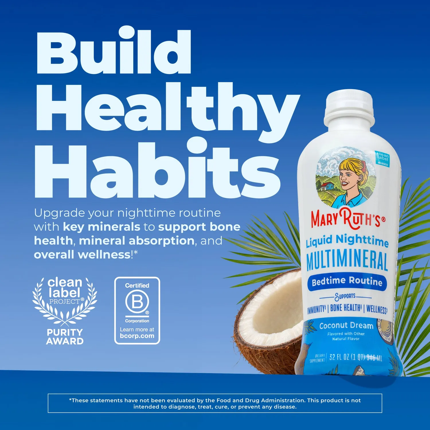 MaryRuth's Liquid Nighttime Multimineral flytende kokos uten melatonin