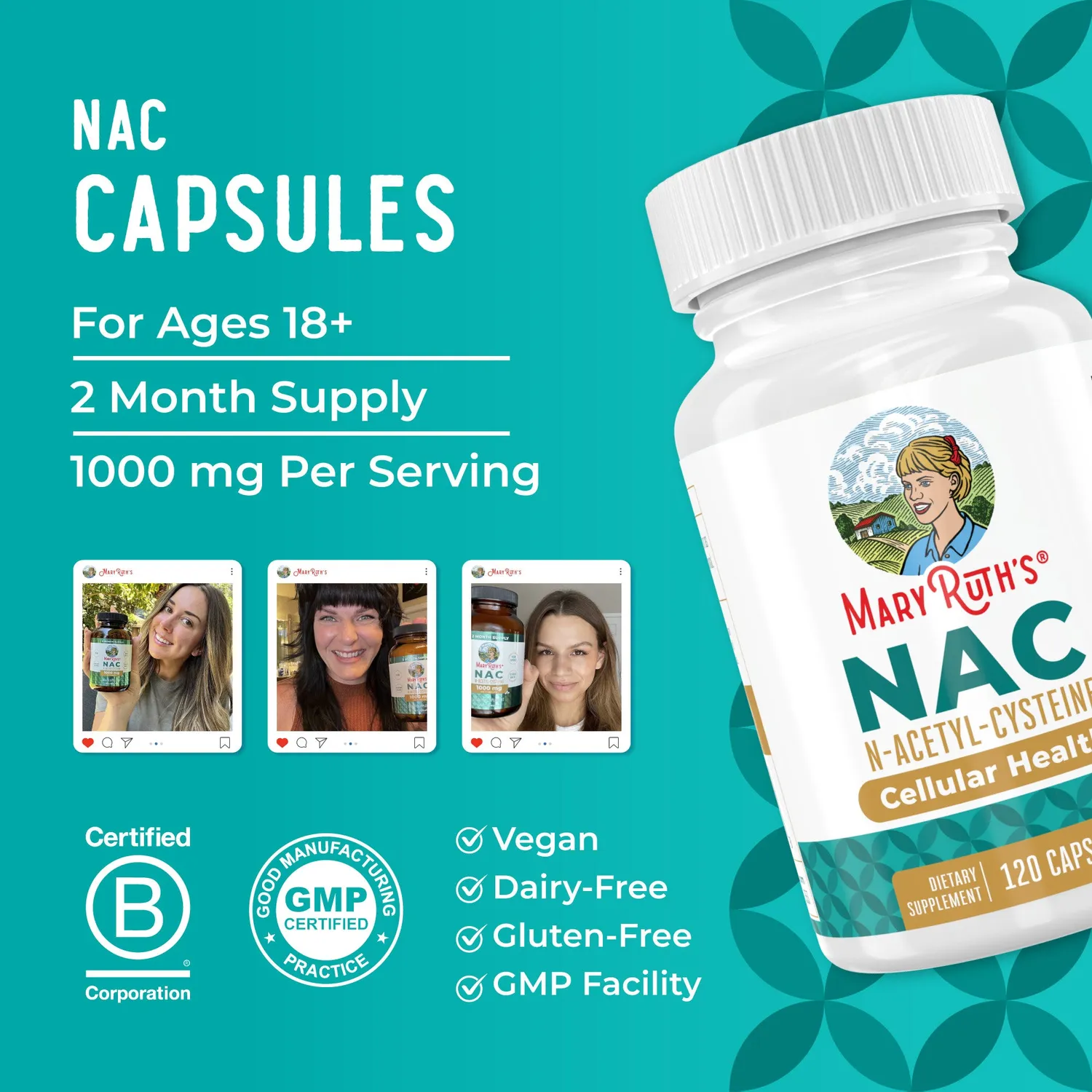 MaryRuth's N-acetyl-cysteine NAC kapsler 120 stk